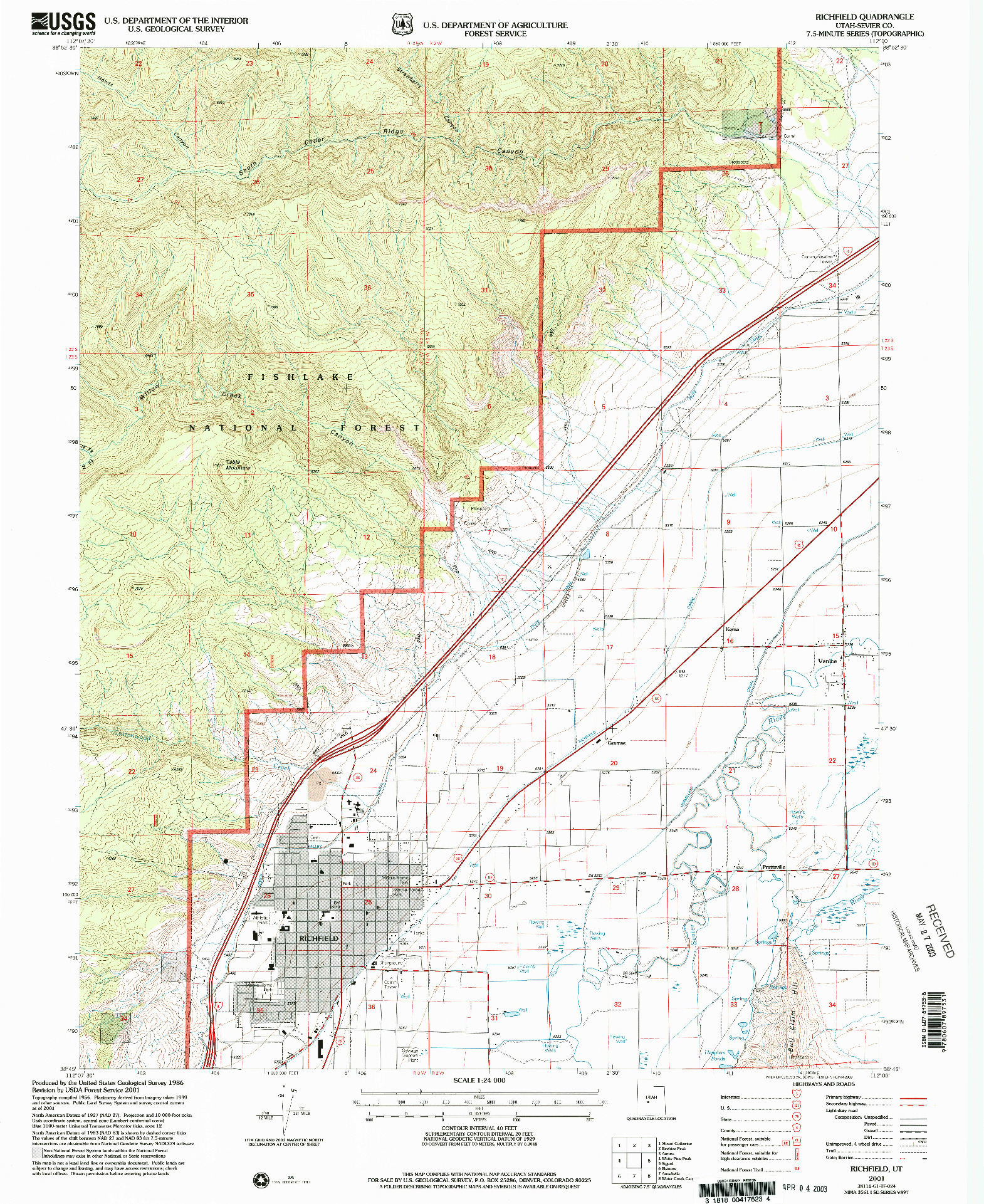 USGS 1:24000-SCALE QUADRANGLE FOR RICHFIELD, UT 2001