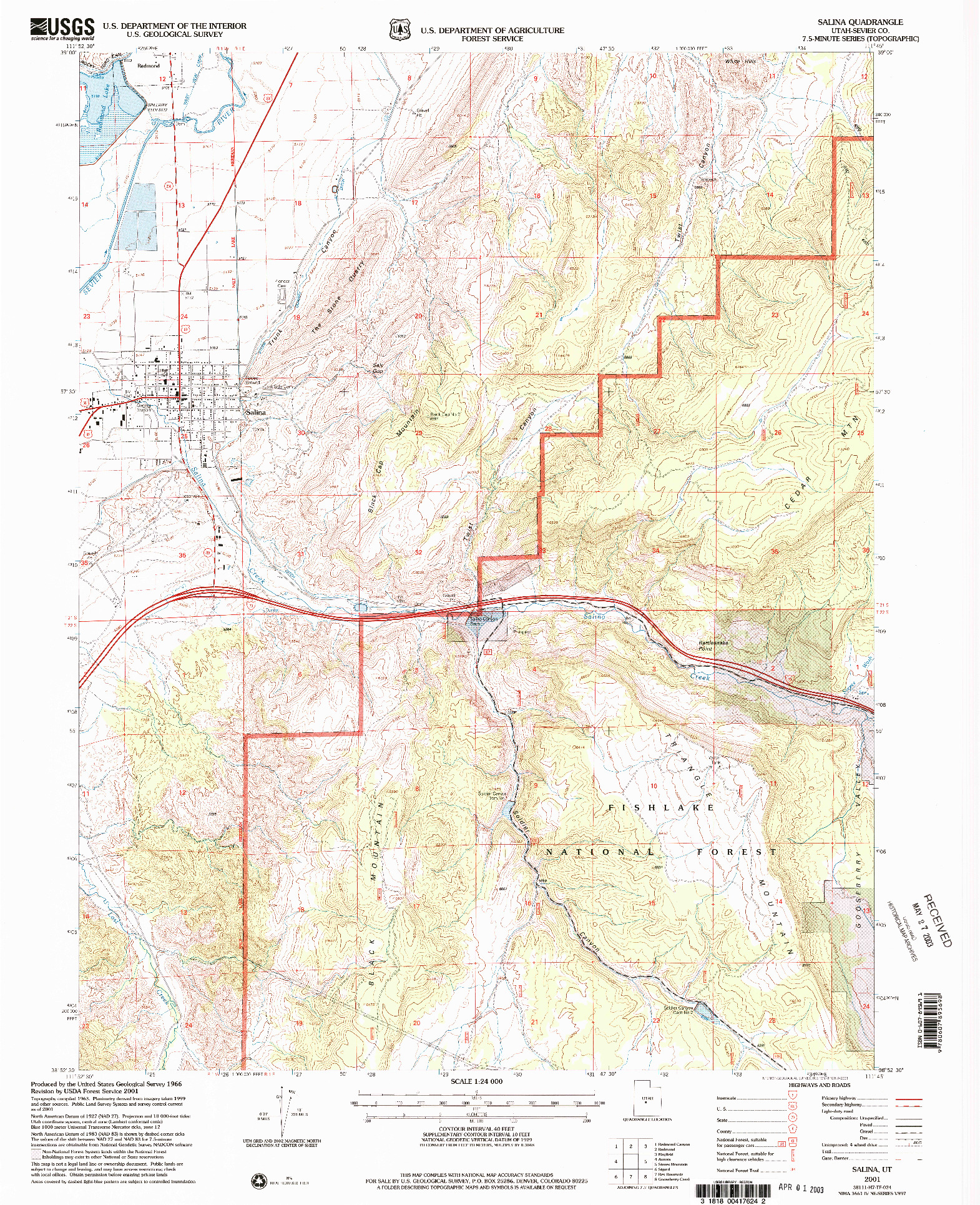 USGS 1:24000-SCALE QUADRANGLE FOR SALINA, UT 2001
