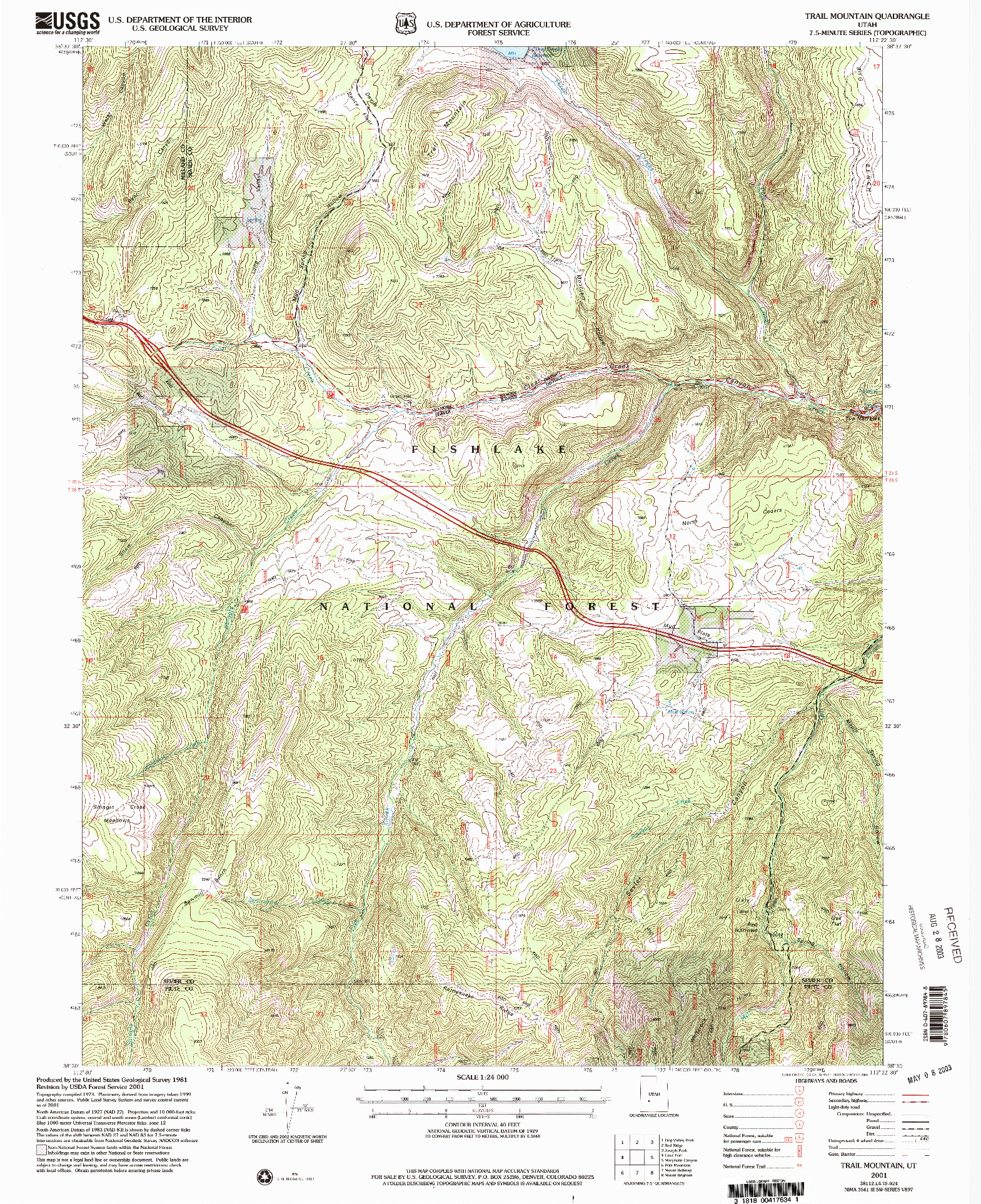 USGS 1:24000-SCALE QUADRANGLE FOR TRAIL MOUNTAIN, UT 2001