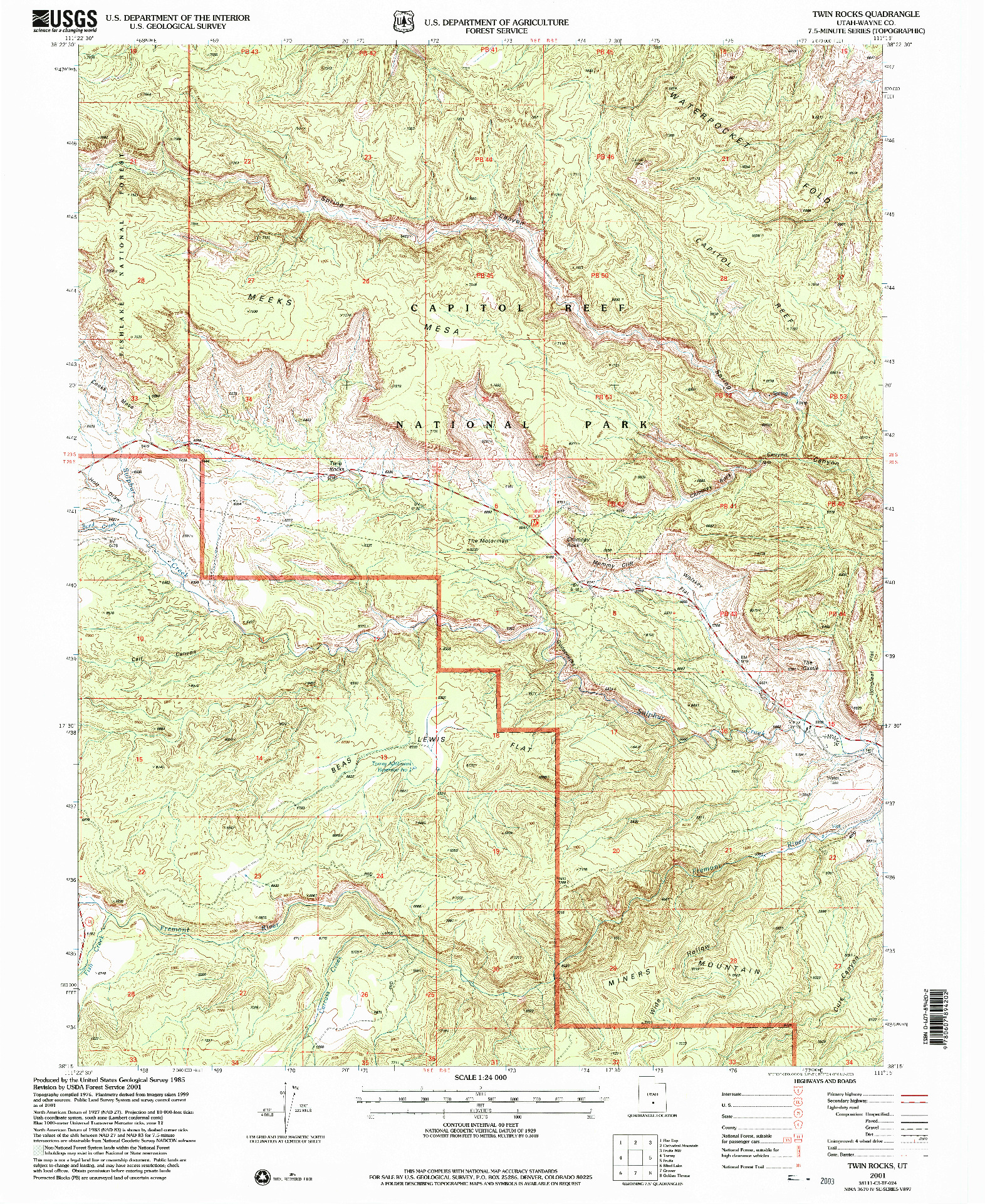 USGS 1:24000-SCALE QUADRANGLE FOR TWIN ROCKS, UT 2001