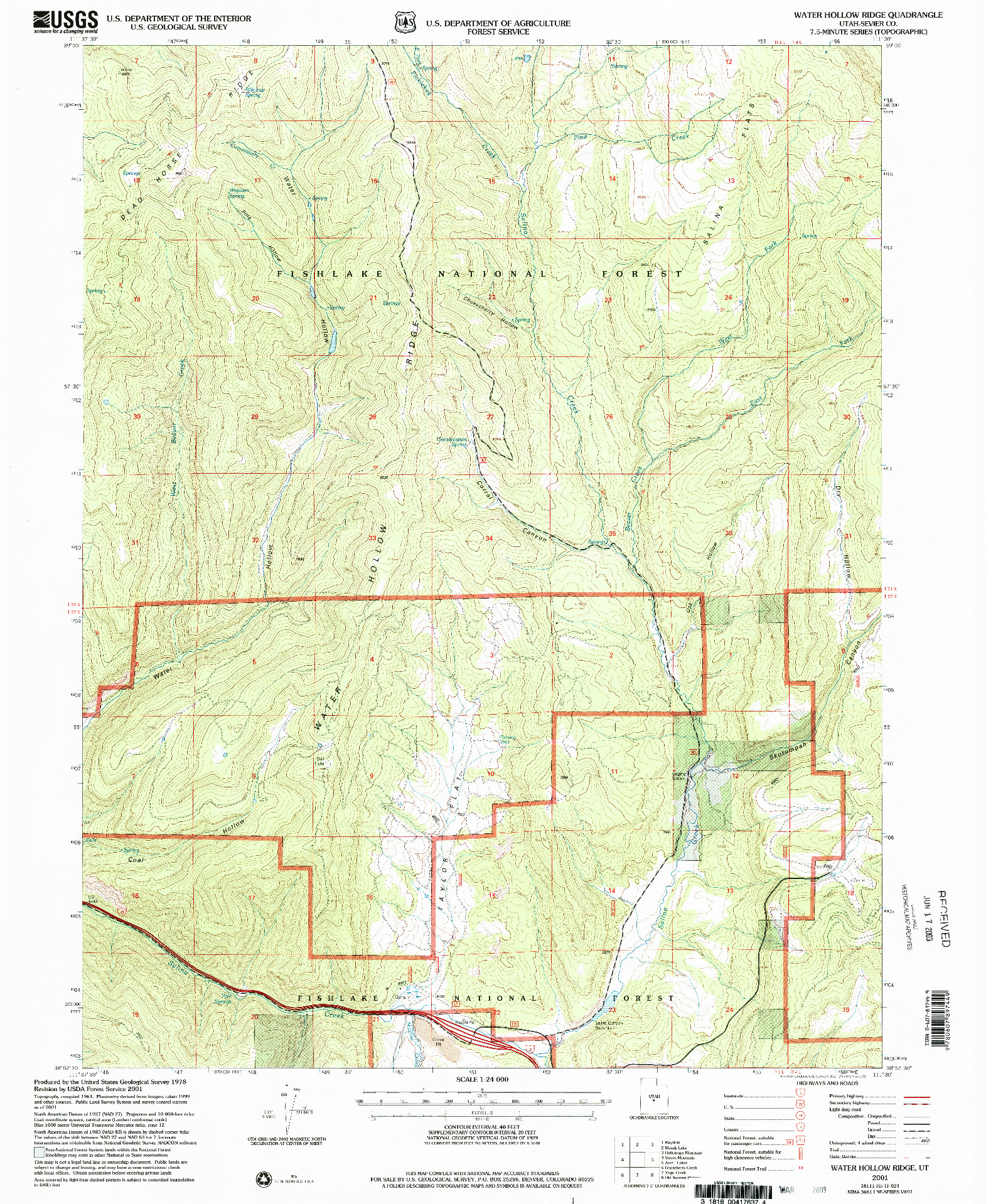 USGS 1:24000-SCALE QUADRANGLE FOR WATER HOLLOW RIDGE, UT 2001