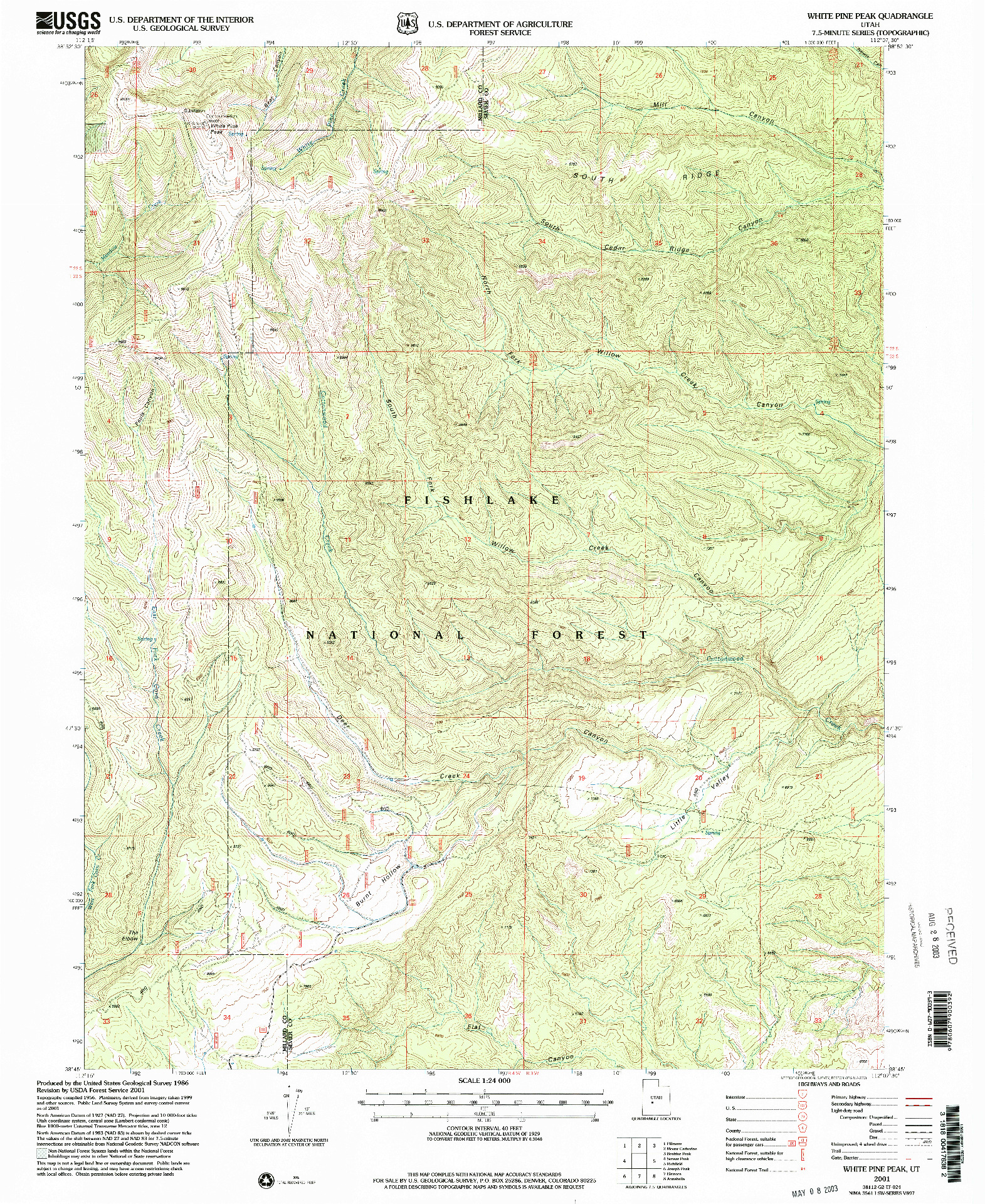 USGS 1:24000-SCALE QUADRANGLE FOR WHITE PINE PEAK, UT 2001
