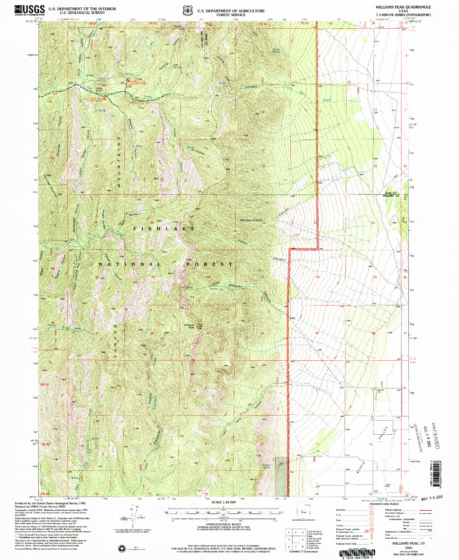 USGS 1:24000-SCALE QUADRANGLE FOR WILLIAMS PEAK, UT 2001