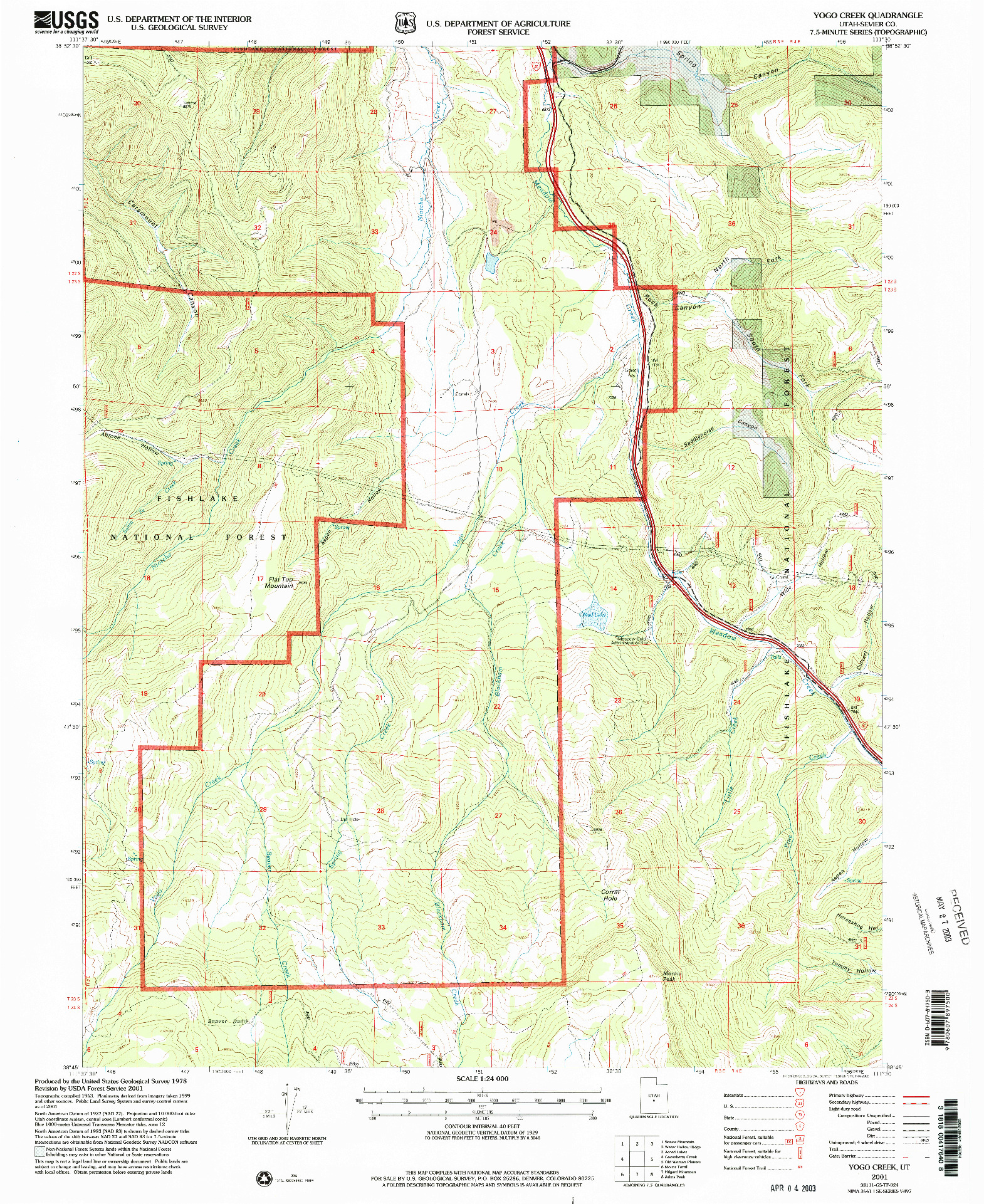 USGS 1:24000-SCALE QUADRANGLE FOR YOGO CREEK, UT 2001