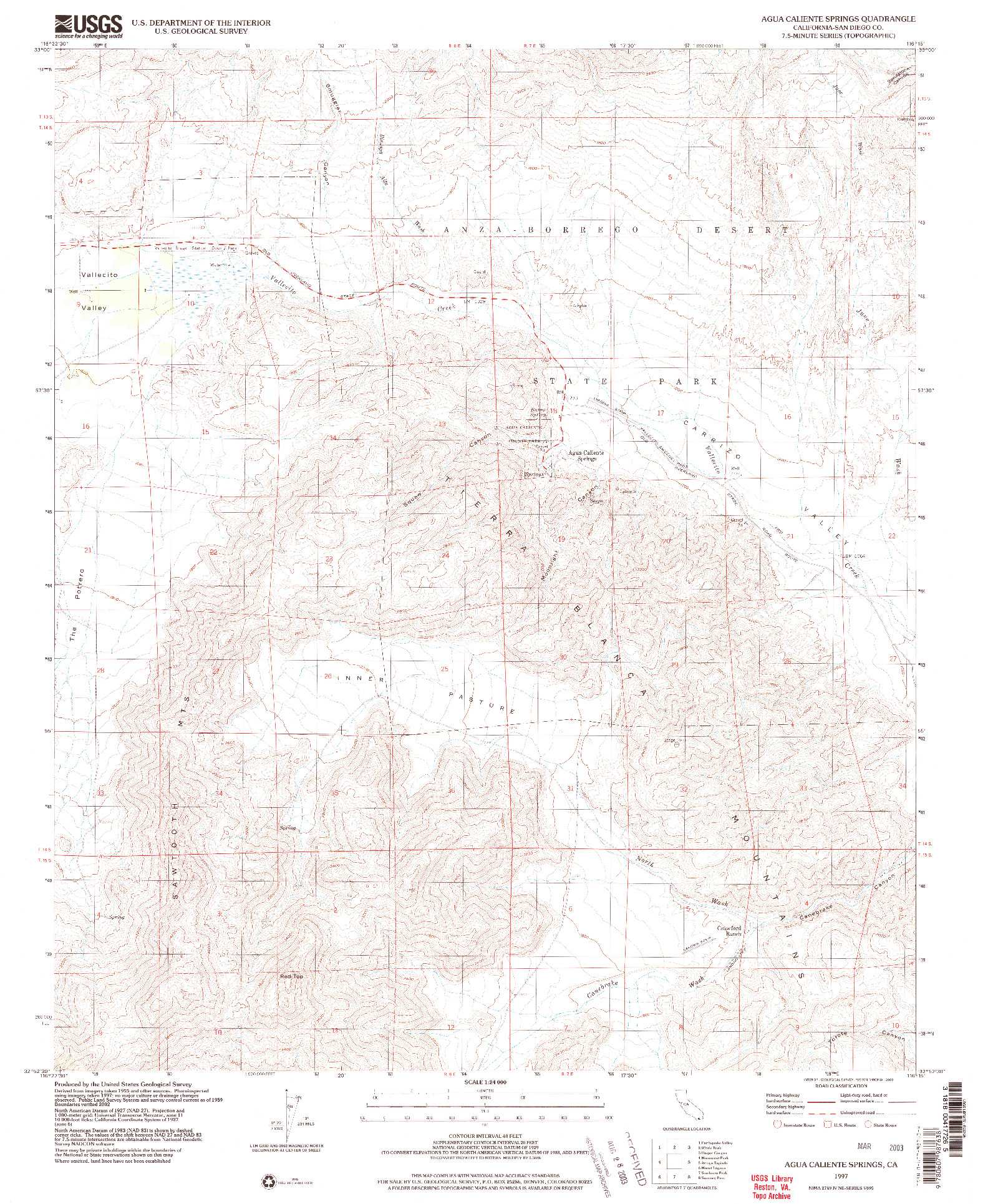 USGS 1:24000-SCALE QUADRANGLE FOR AGUA CALIENTE SPRINGS, CA 1997