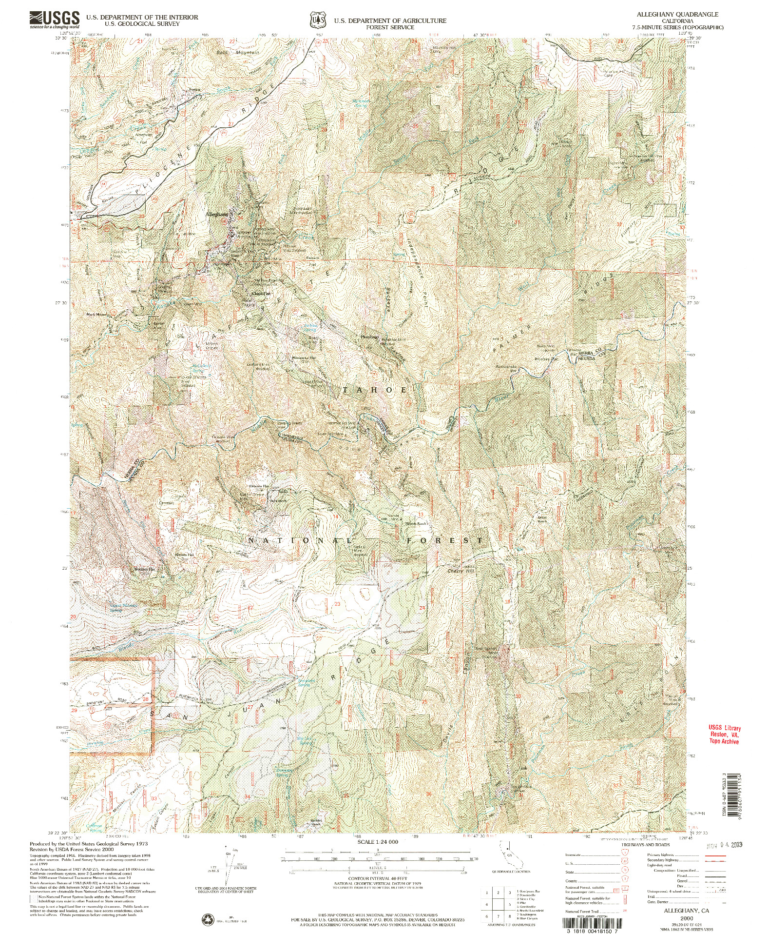 USGS 1:24000-SCALE QUADRANGLE FOR ALLEGHANY, CA 2000