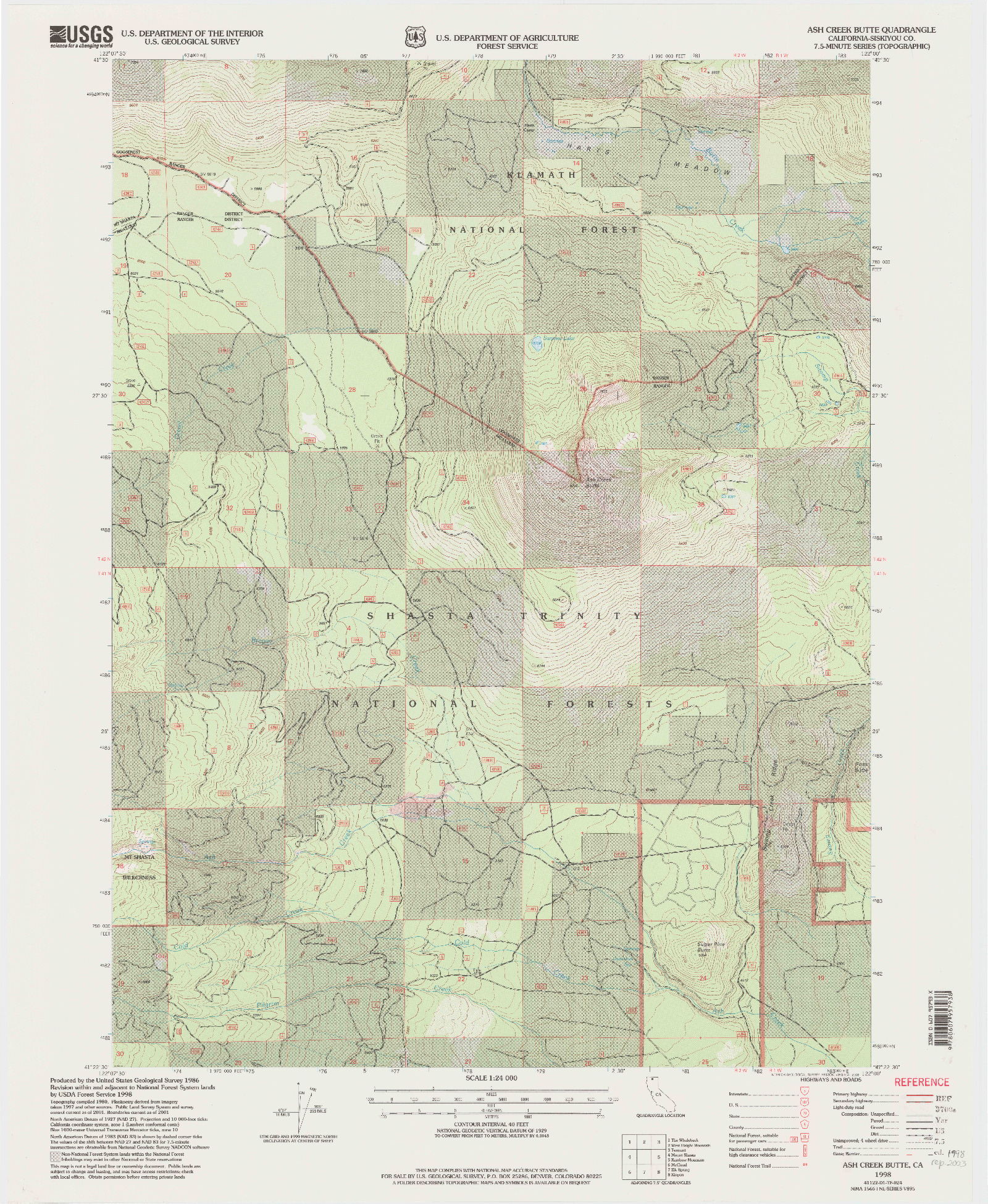 USGS 1:24000-SCALE QUADRANGLE FOR ASH CREEK BUTTE, CA 1998