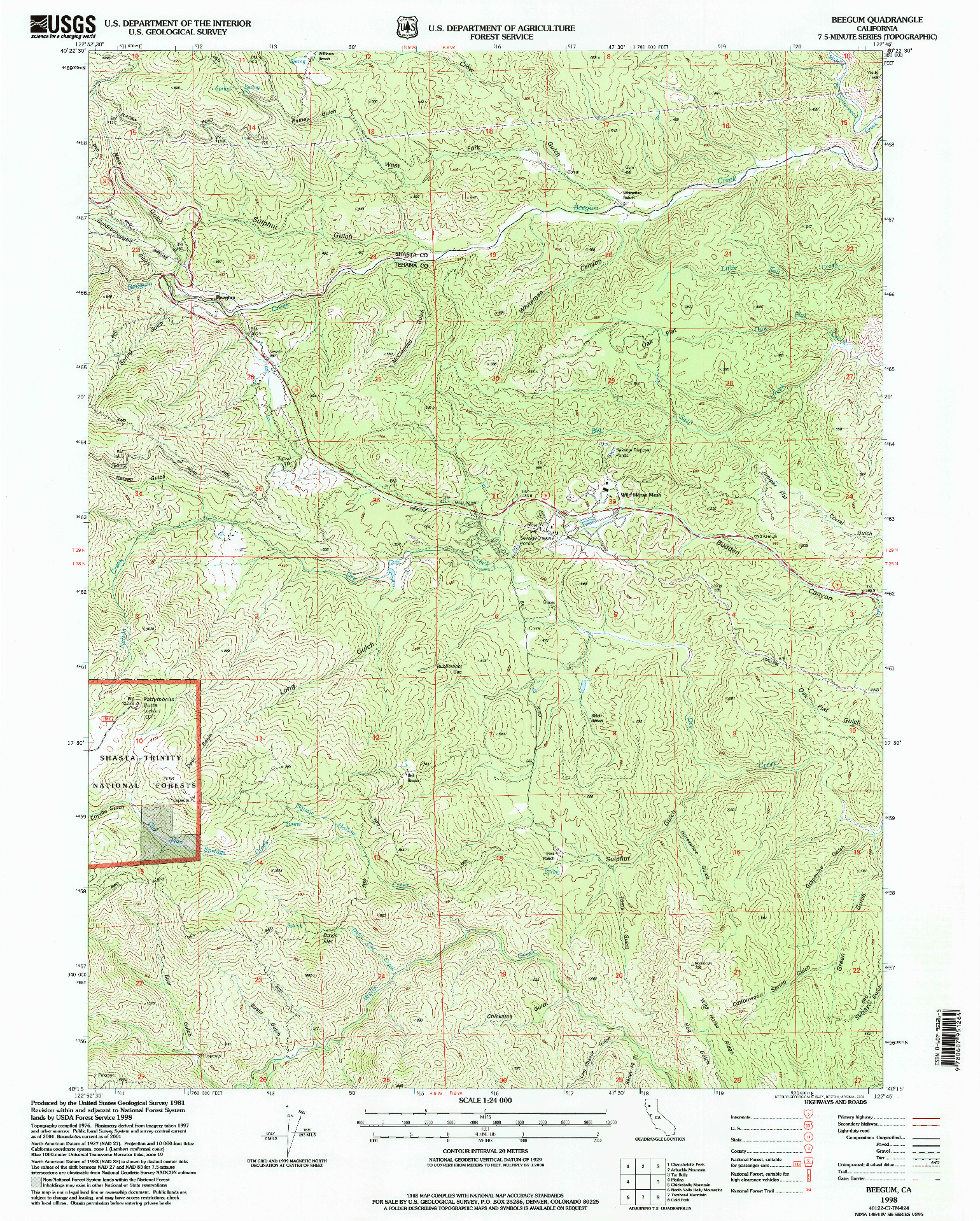 USGS 1:24000-SCALE QUADRANGLE FOR BEEGUM, CA 1998