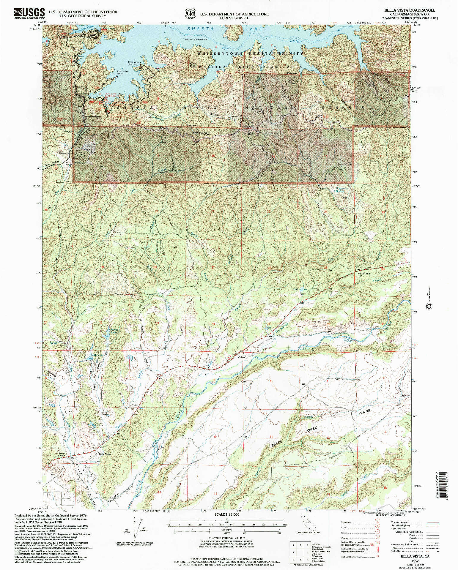 USGS 1:24000-SCALE QUADRANGLE FOR BELLA VISTA, CA 1998