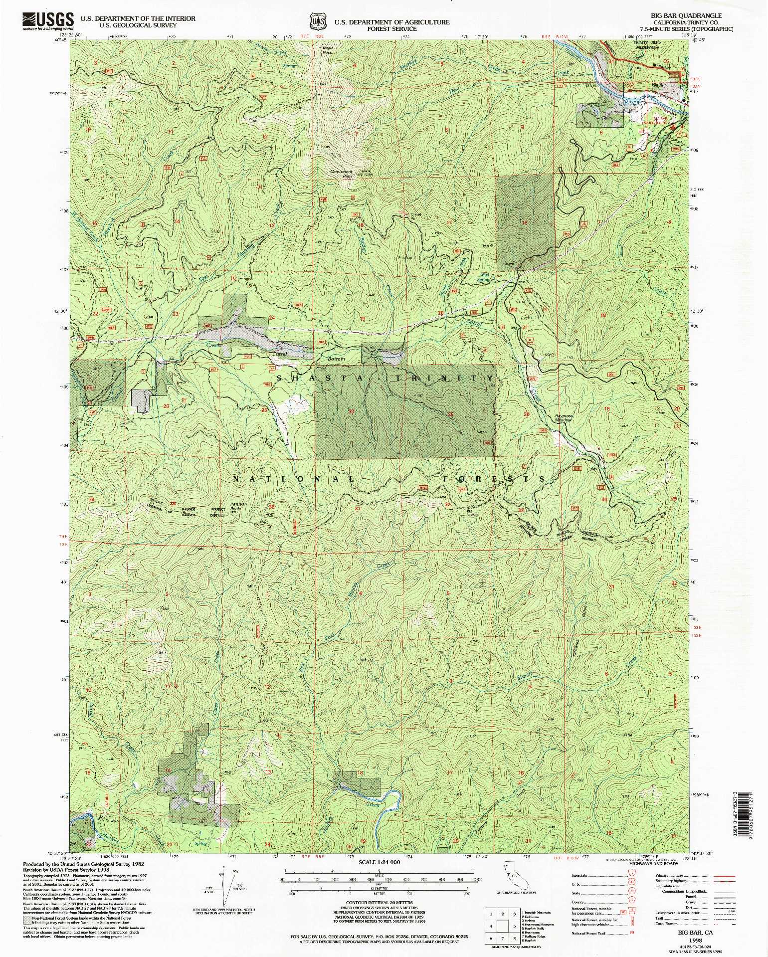 USGS 1:24000-SCALE QUADRANGLE FOR BIG BAR, CA 1998