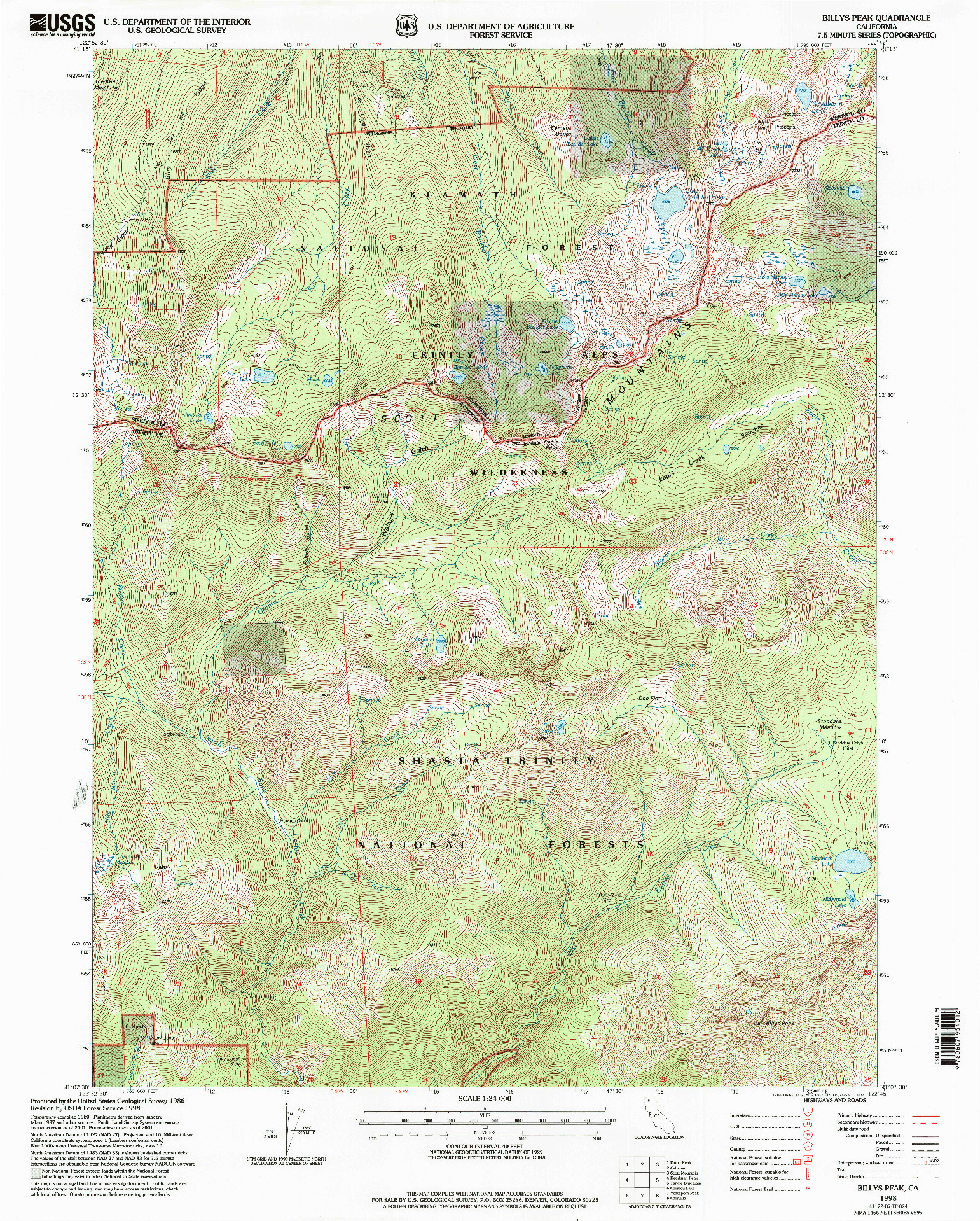 USGS 1:24000-SCALE QUADRANGLE FOR BILLYS PEAK, CA 1998