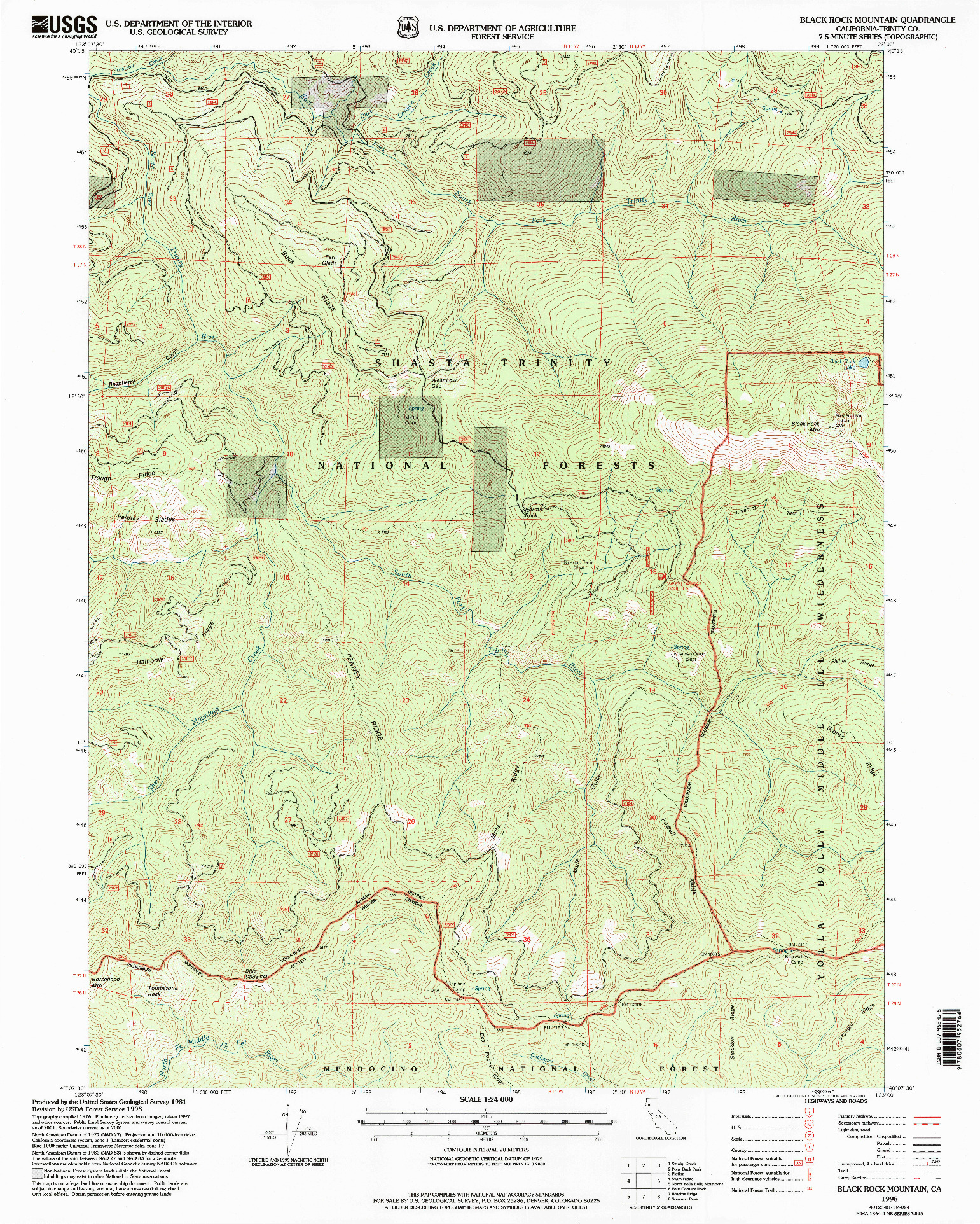 USGS 1:24000-SCALE QUADRANGLE FOR BLACK ROCK MOUNTAIN, CA 1998