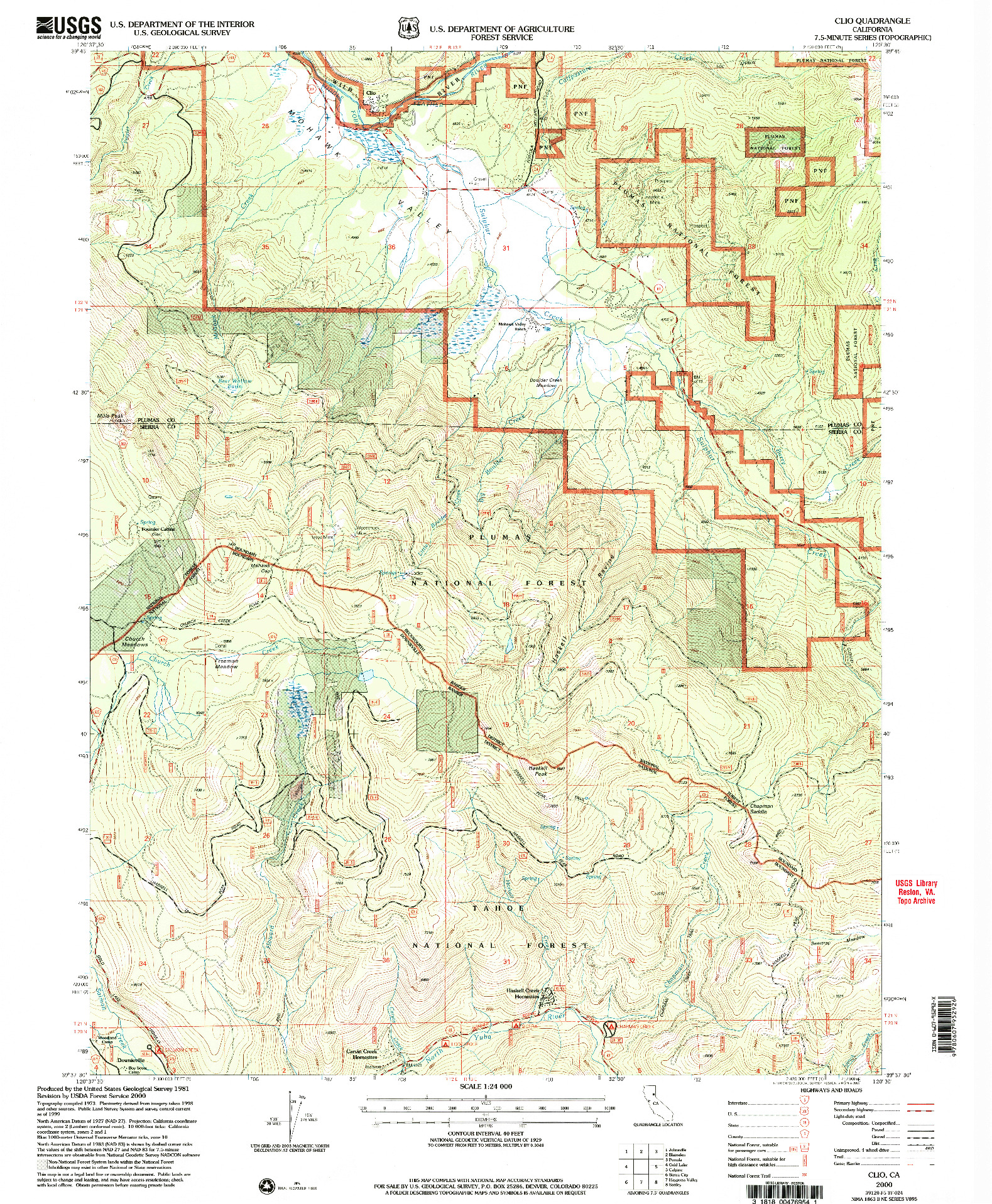 USGS 1:24000-SCALE QUADRANGLE FOR CLIO, CA 2000