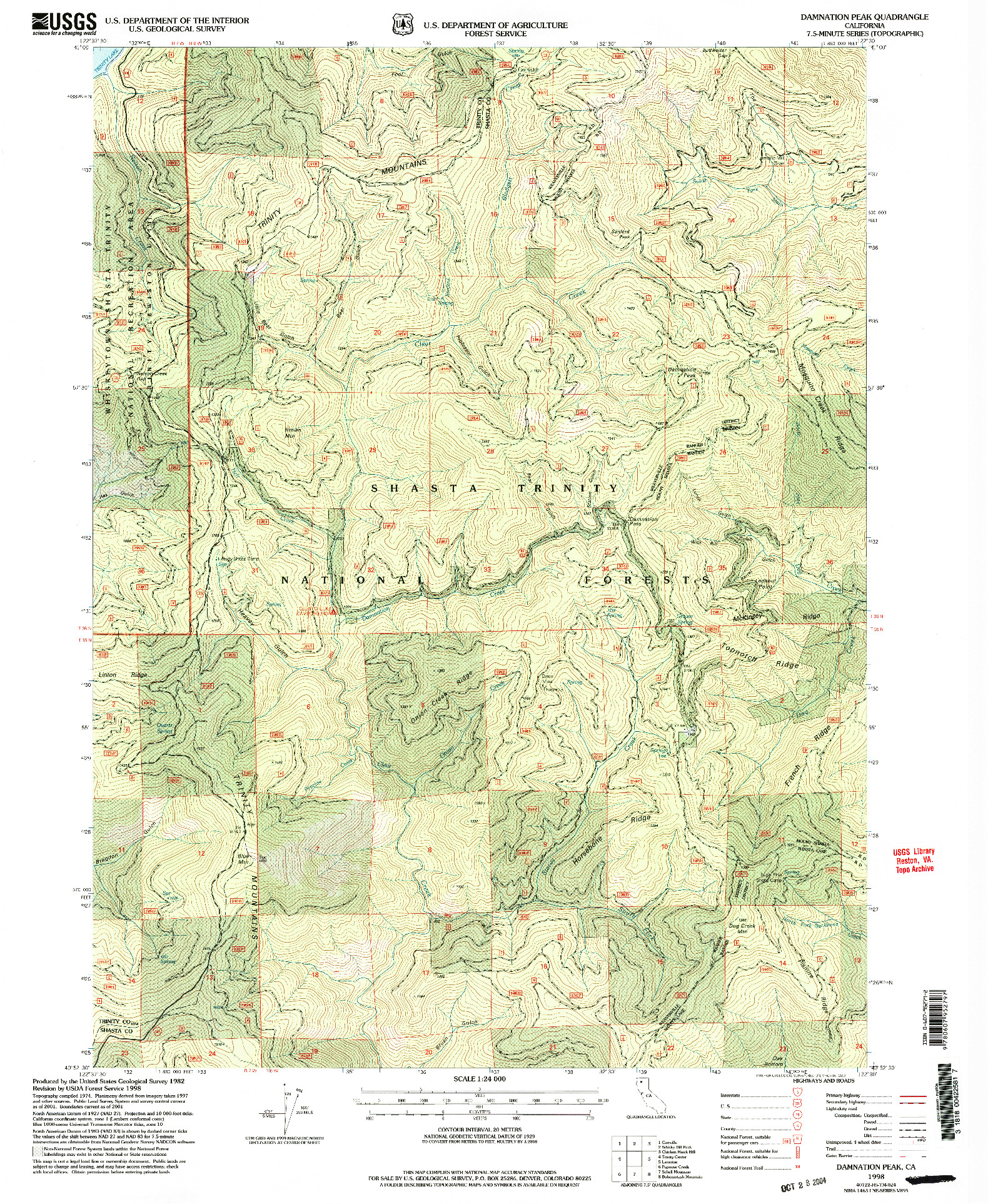 USGS 1:24000-SCALE QUADRANGLE FOR DAMNATION PEAK, CA 1998