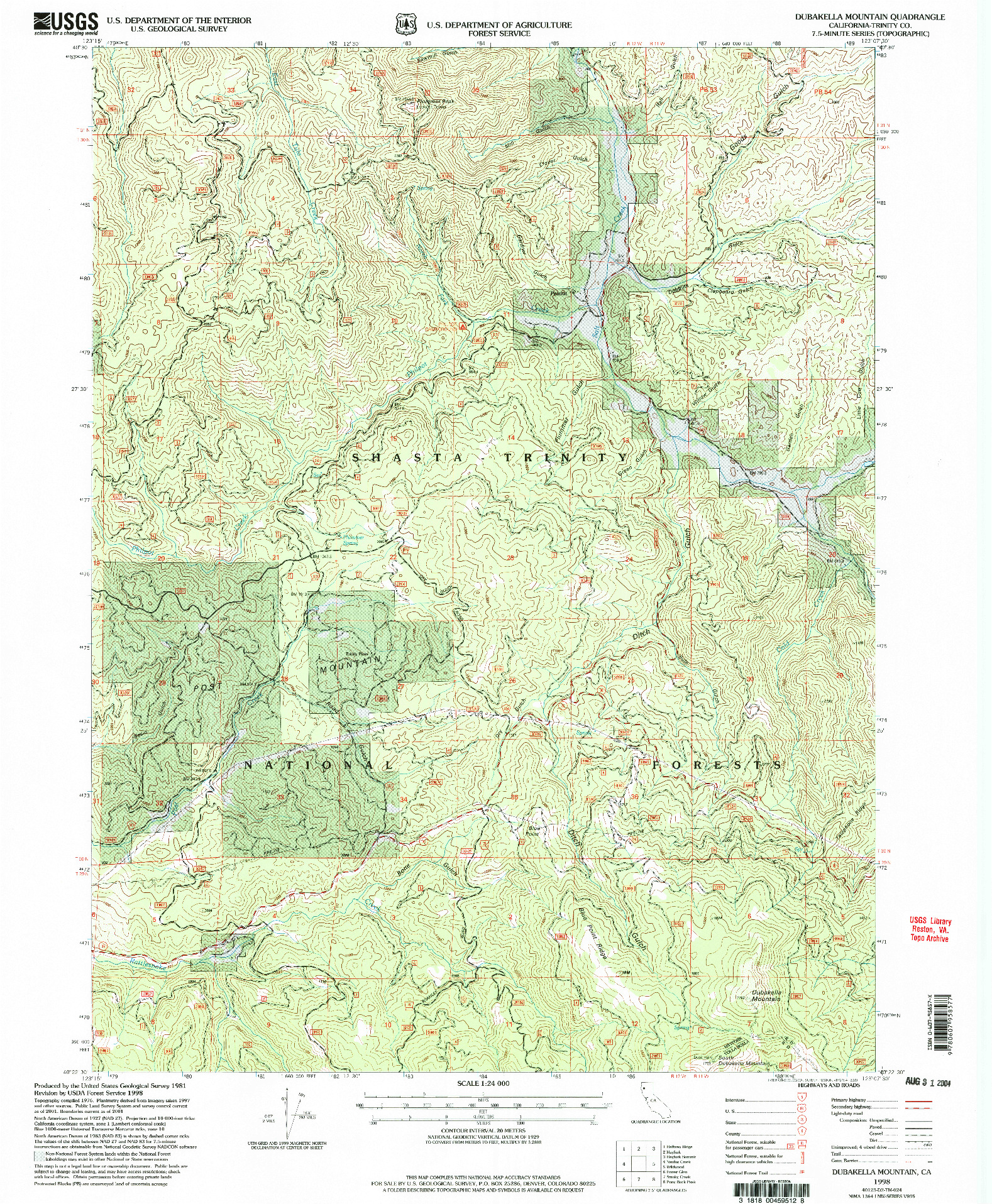 USGS 1:24000-SCALE QUADRANGLE FOR DUBAKELLA MOUNTAIN, CA 1998