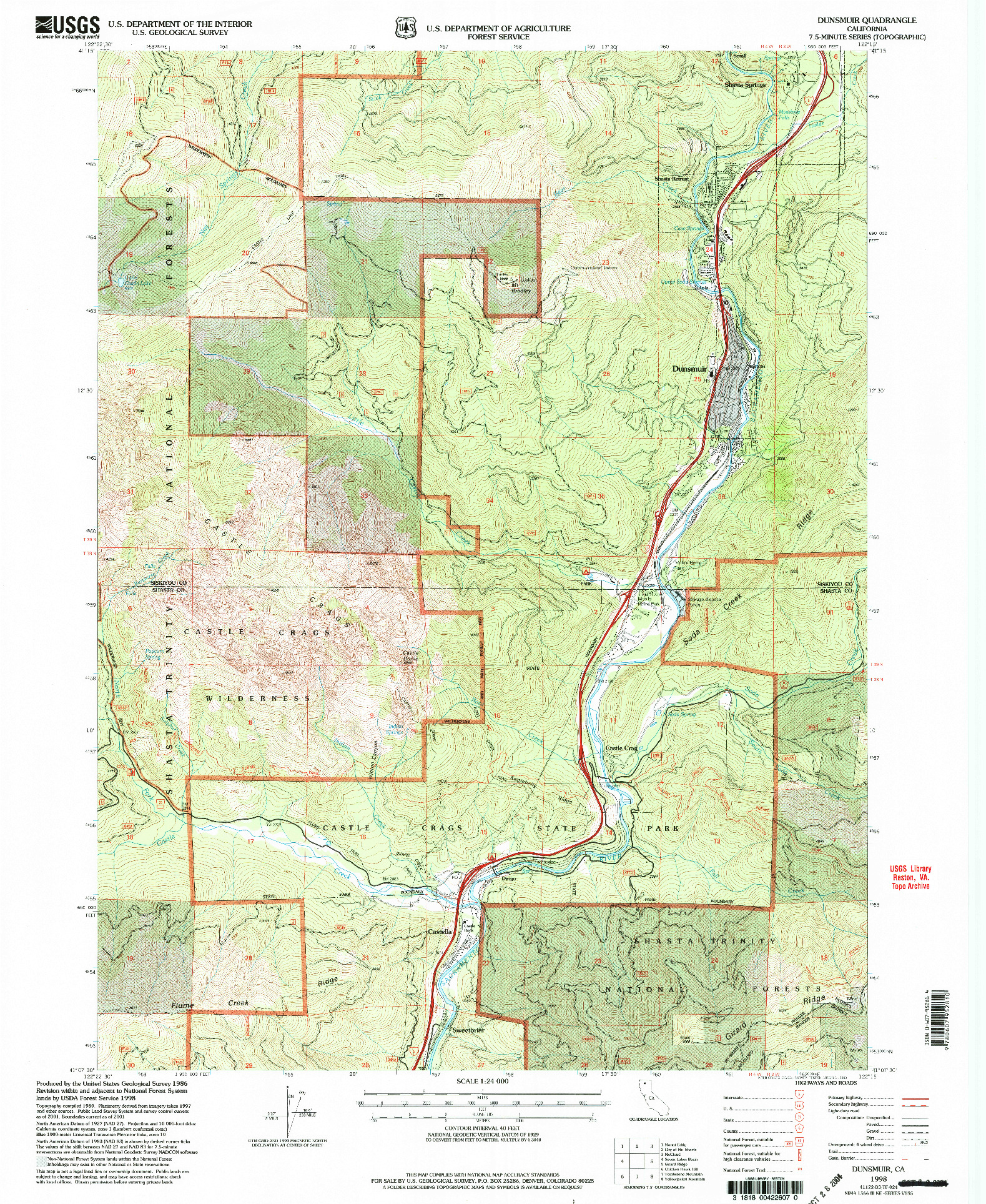 USGS 1:24000-SCALE QUADRANGLE FOR DUNSMUIR, CA 1998