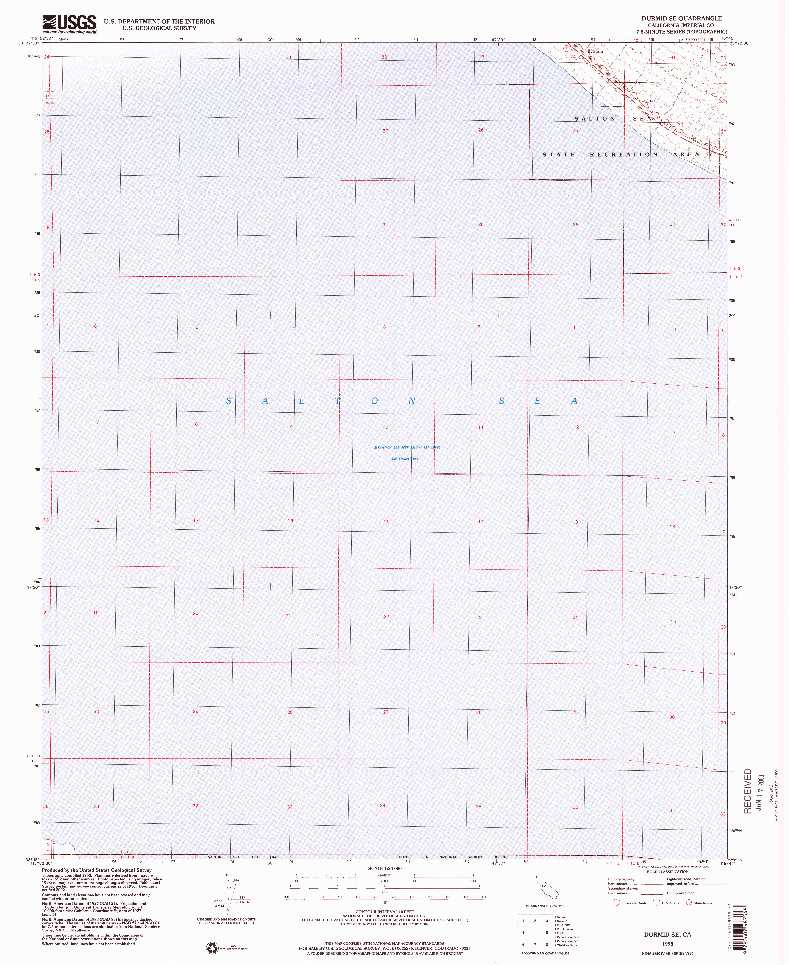 USGS 1:24000-SCALE QUADRANGLE FOR DURMID SE, CA 1998