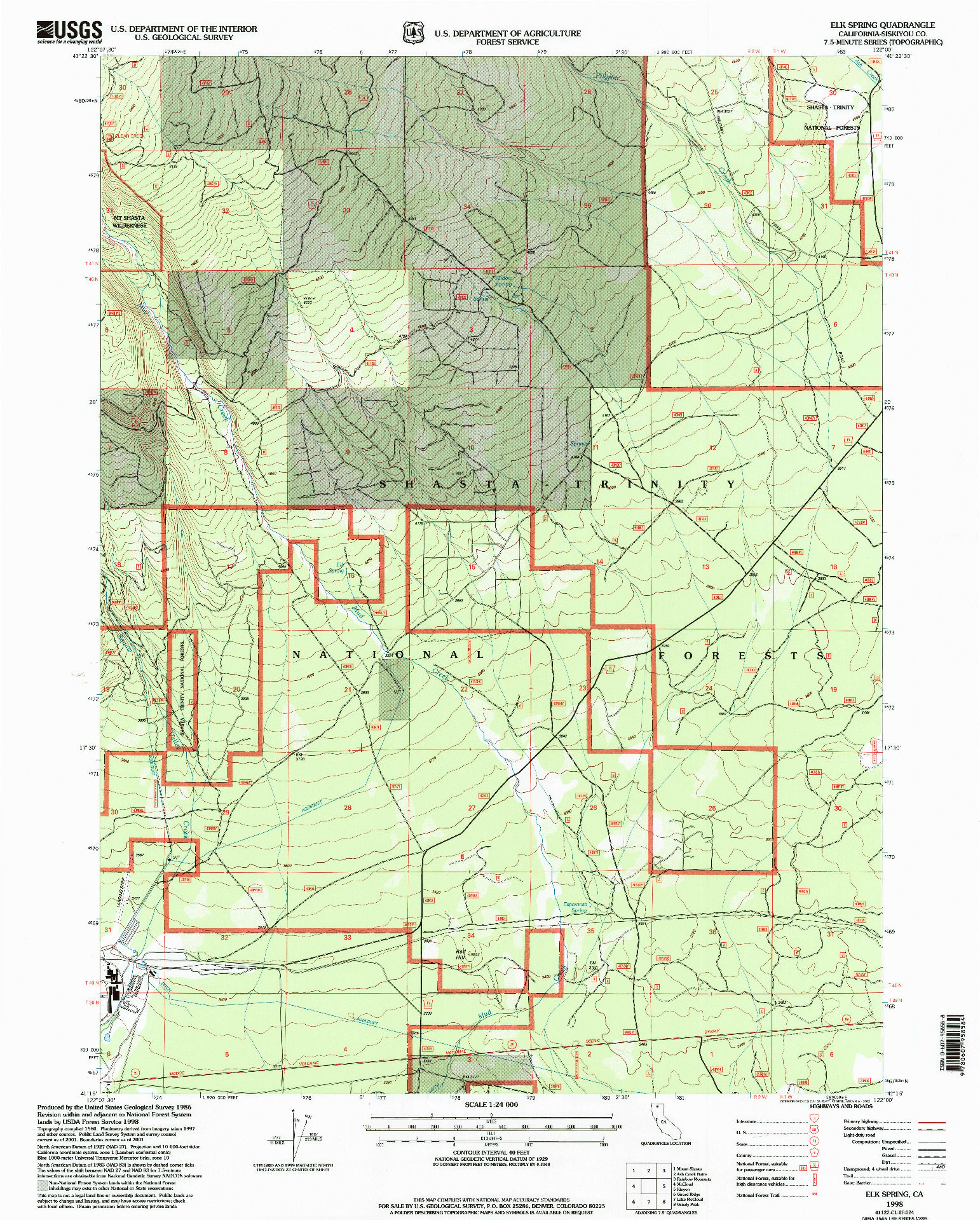 USGS 1:24000-SCALE QUADRANGLE FOR ELK SPRING, CA 1998