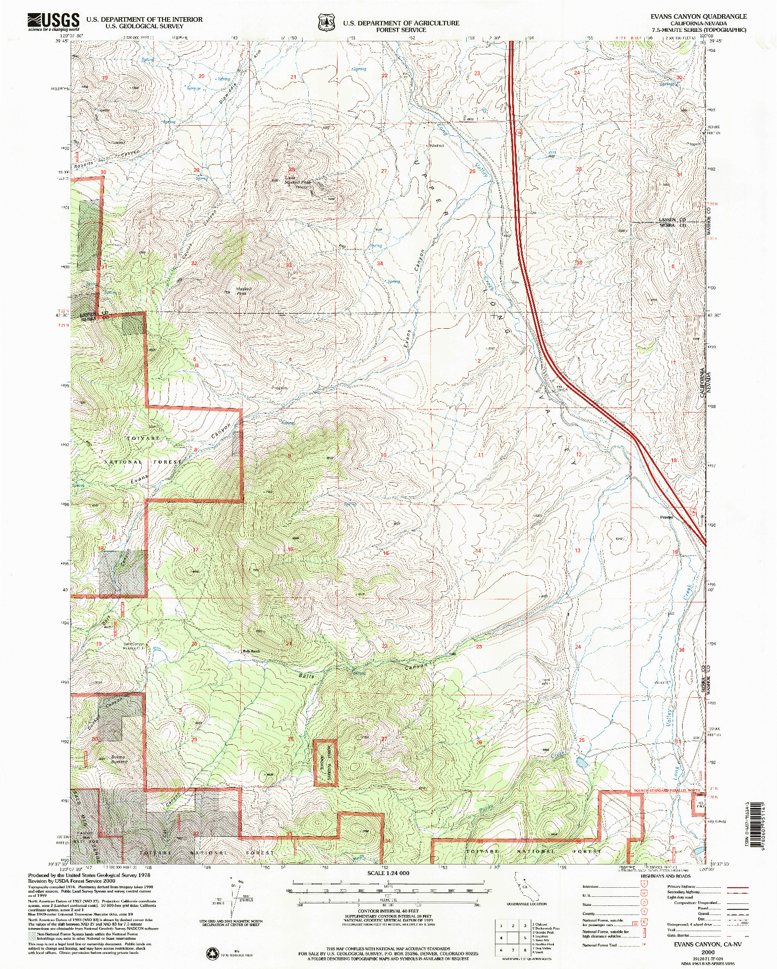 USGS 1:24000-SCALE QUADRANGLE FOR EVANS CANYON, CA 2000