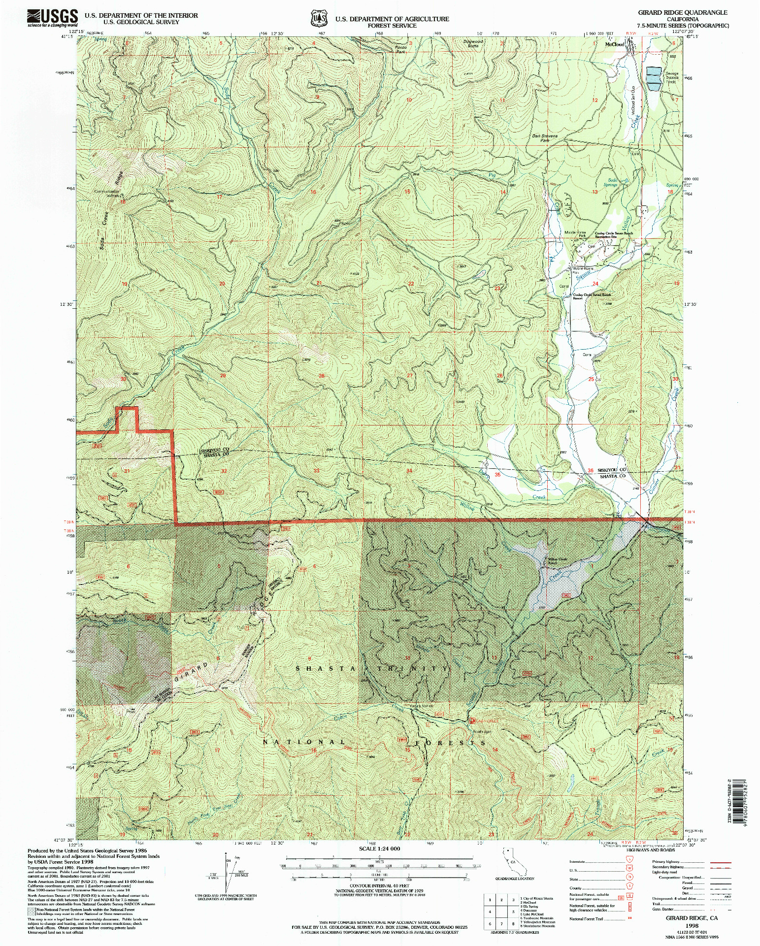 USGS 1:24000-SCALE QUADRANGLE FOR GIRARD RIDGE, CA 1998