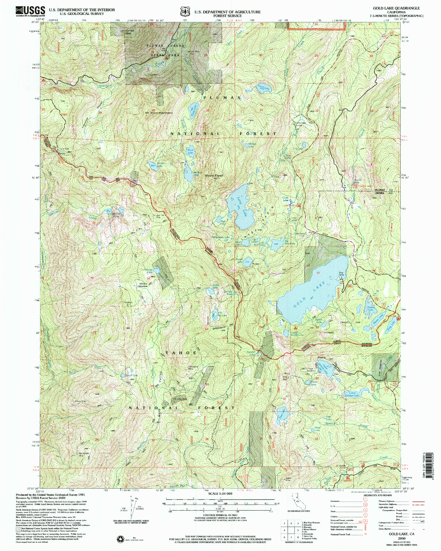 USGS 1:24000-SCALE QUADRANGLE FOR GOLD LAKE, CA 2000