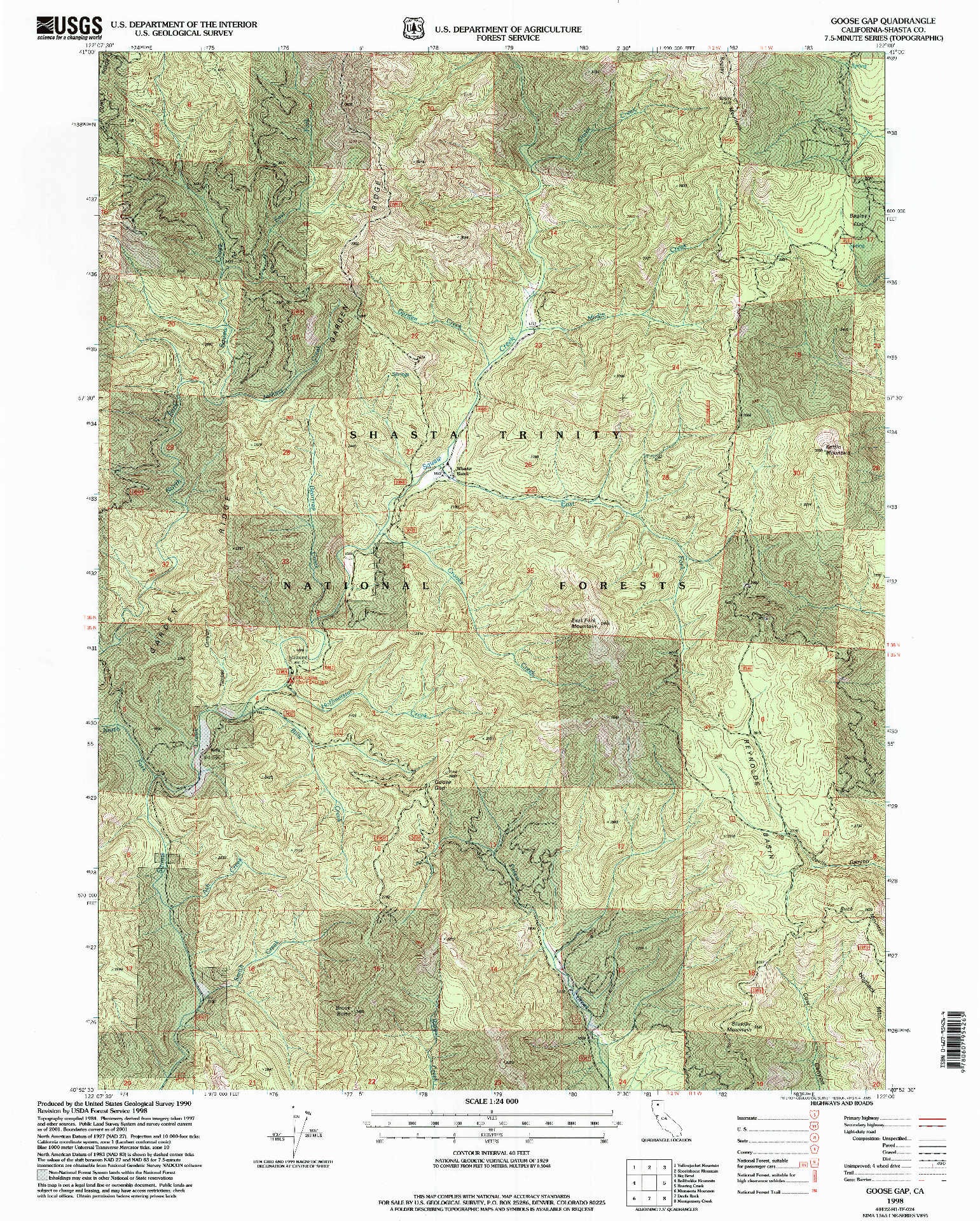 USGS 1:24000-SCALE QUADRANGLE FOR GOOSE GAP, CA 1998