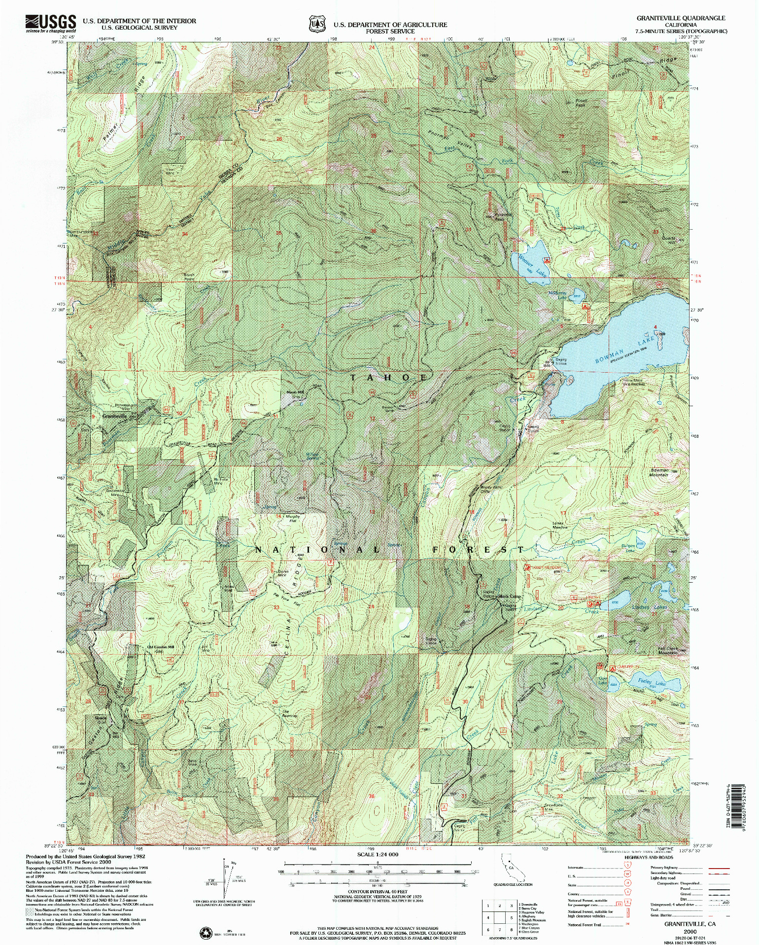 USGS 1:24000-SCALE QUADRANGLE FOR GRANITEVILLE, CA 2000