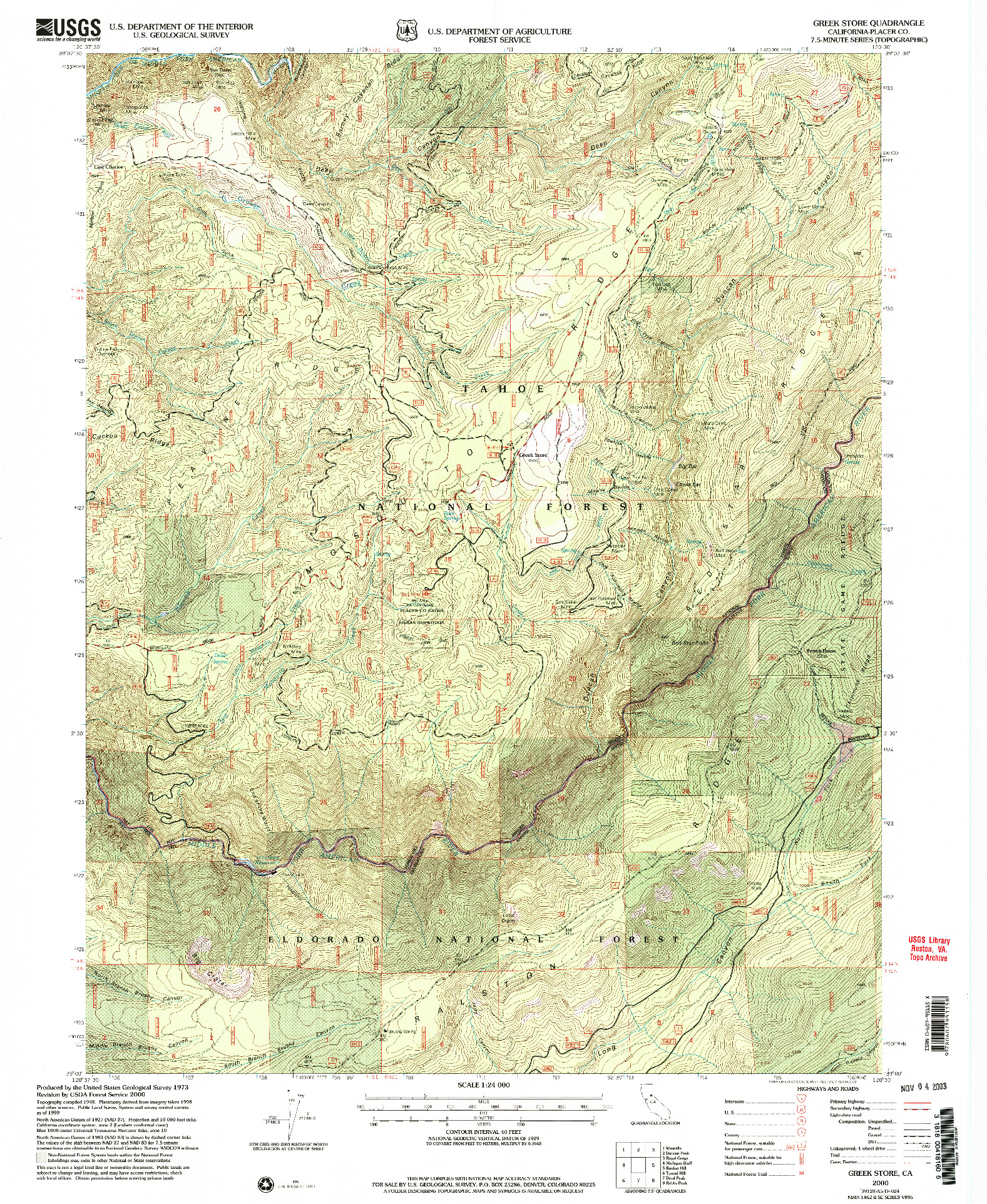USGS 1:24000-SCALE QUADRANGLE FOR GREEK STORE, CA 2000