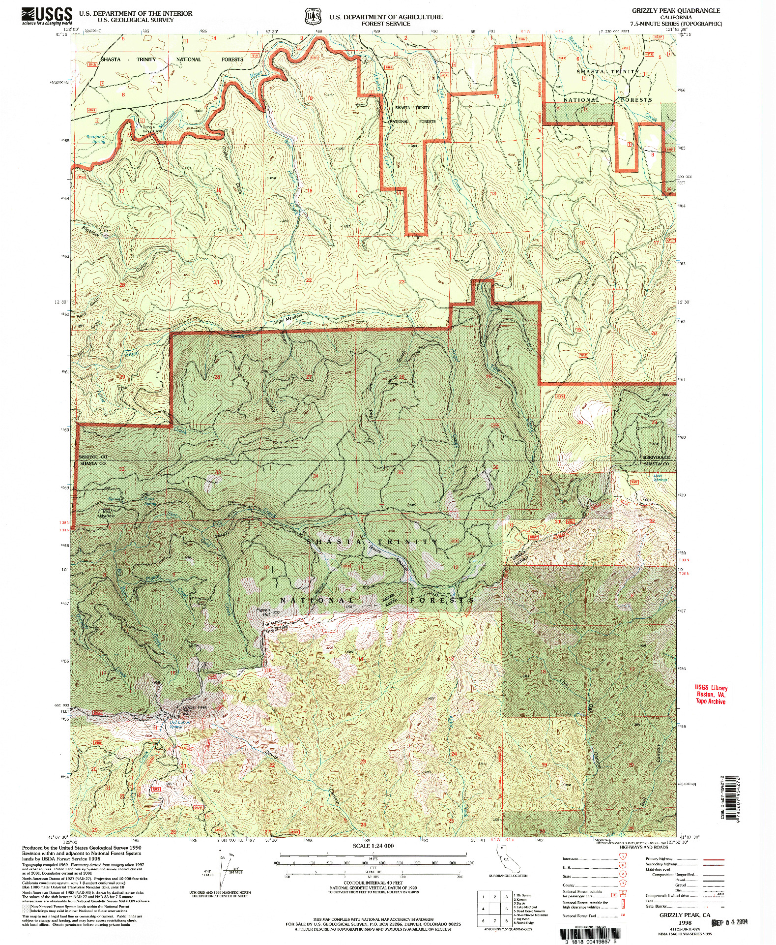 USGS 1:24000-SCALE QUADRANGLE FOR GRIZZLY PEAK, CA 1998