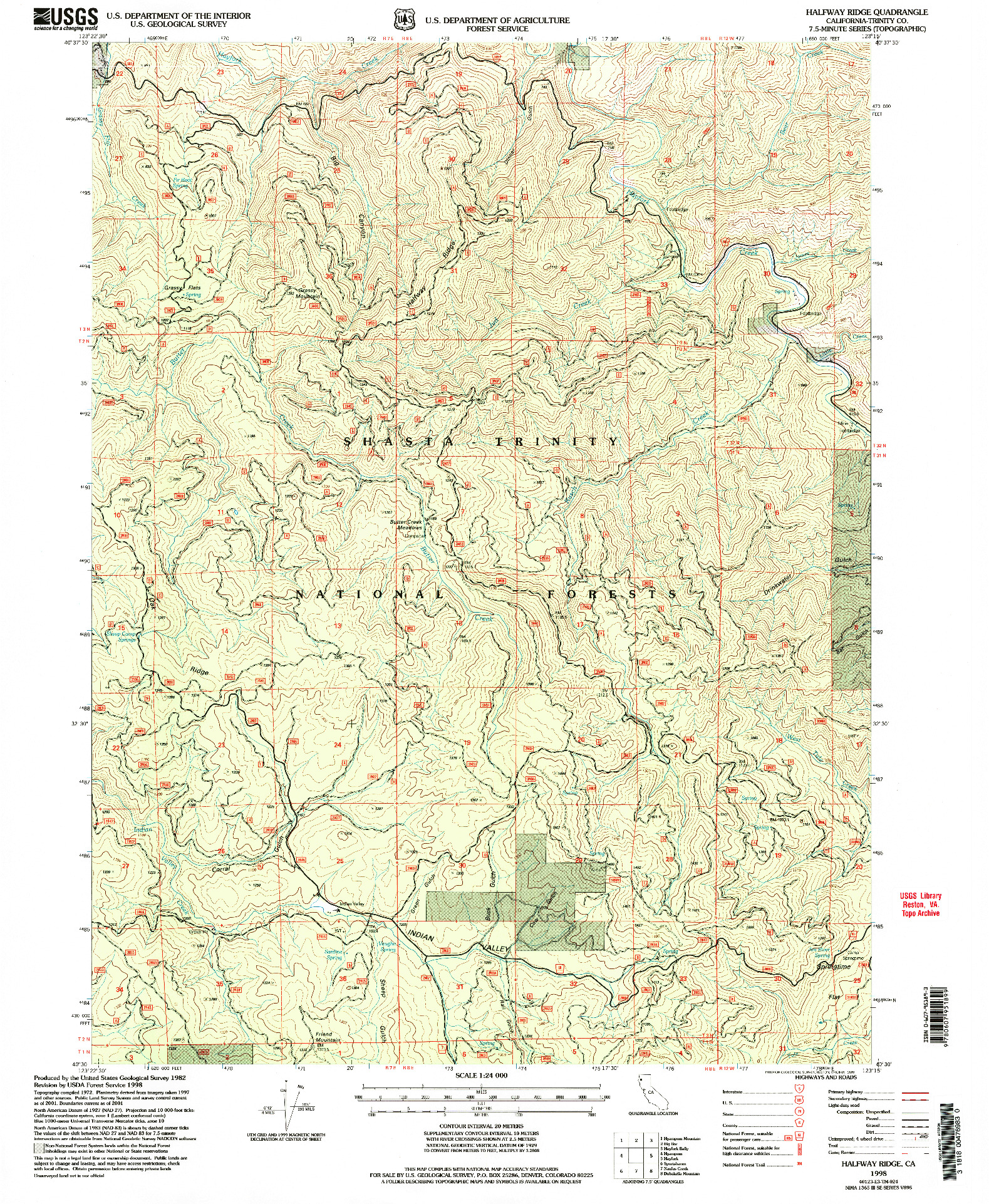 USGS 1:24000-SCALE QUADRANGLE FOR HALFWAY RIDGE, CA 1998