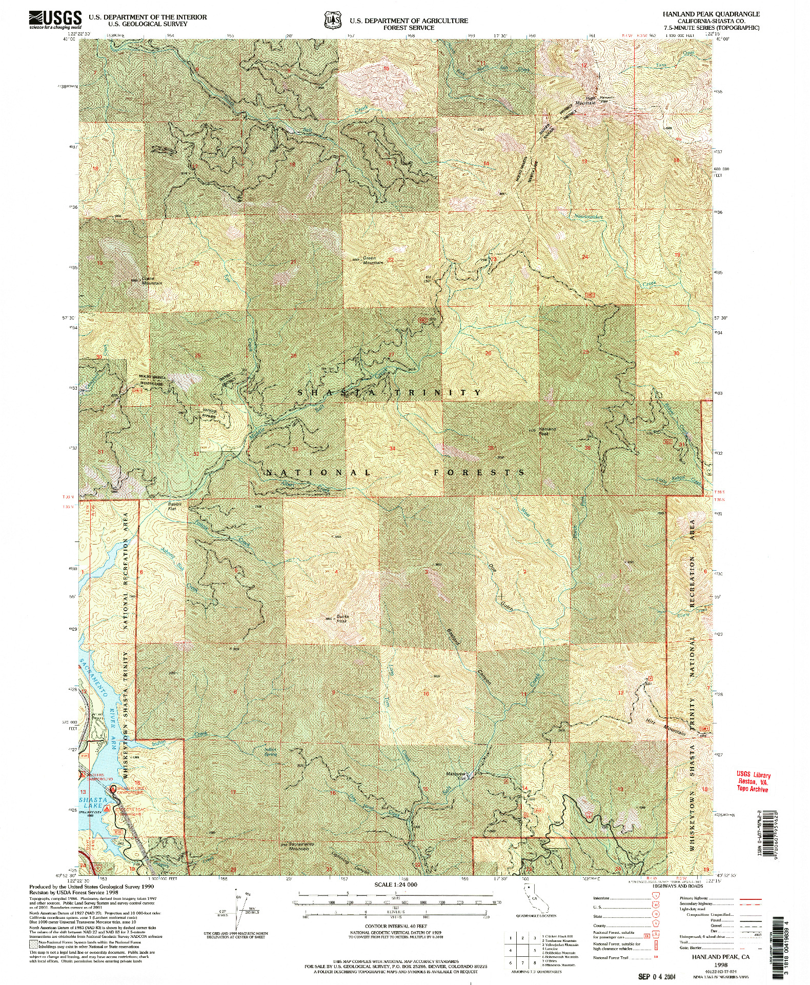 USGS 1:24000-SCALE QUADRANGLE FOR HANLAND PEAK, CA 1998