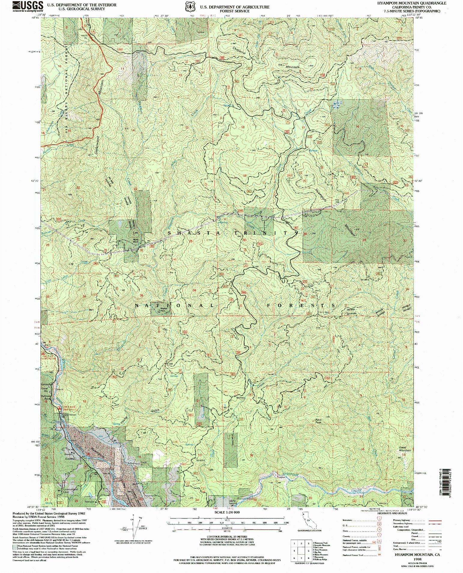USGS 1:24000-SCALE QUADRANGLE FOR HYAMPOM MOUNTAIN, CA 1998