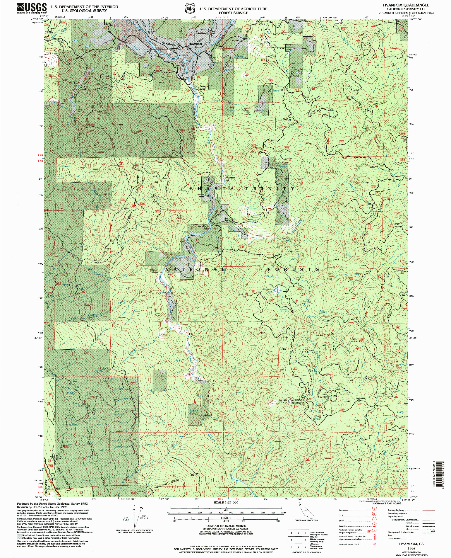 USGS 1:24000-SCALE QUADRANGLE FOR HYAMPOM, CA 1998