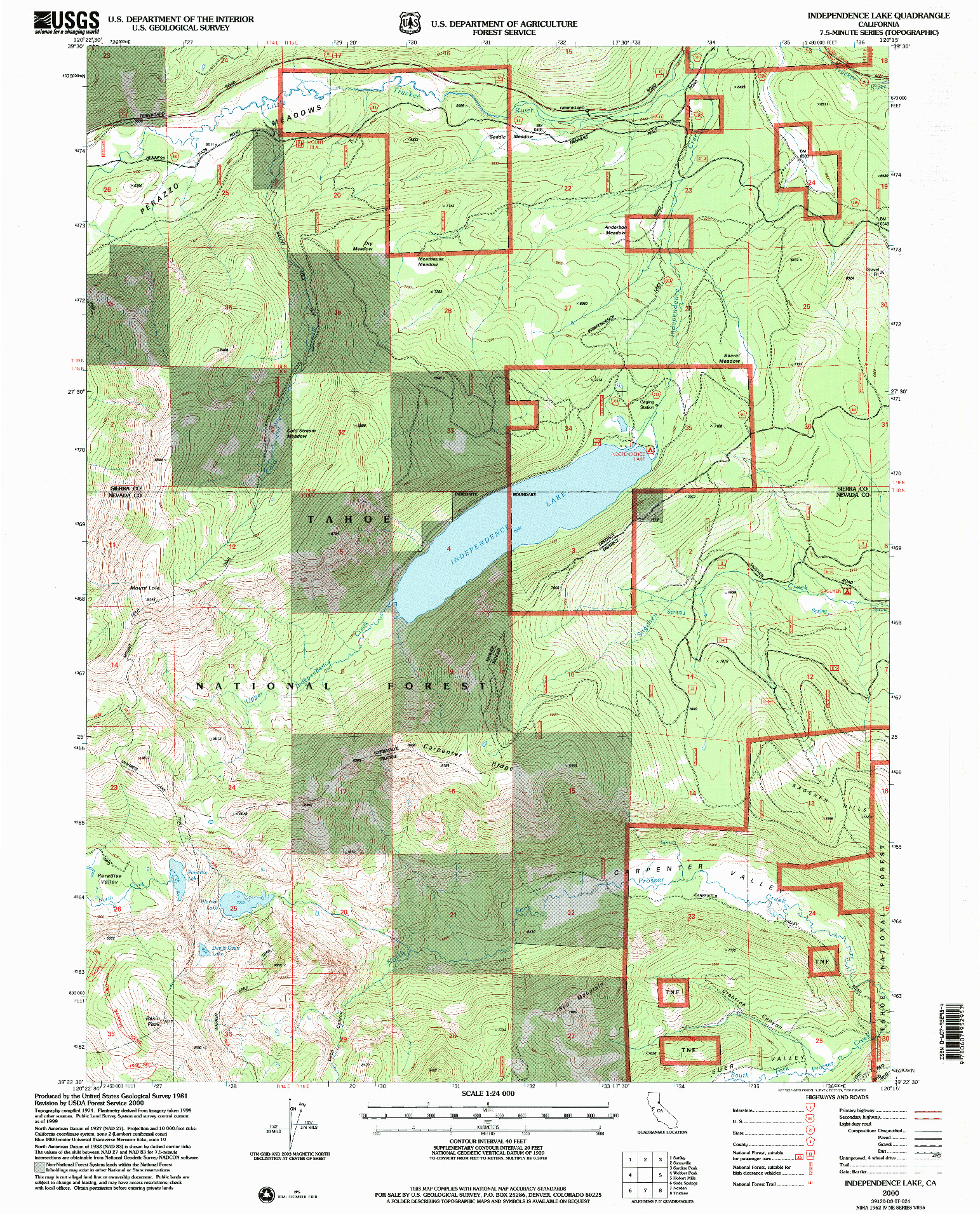 USGS 1:24000-SCALE QUADRANGLE FOR INDEPENDENCE LAKE, CA 2000