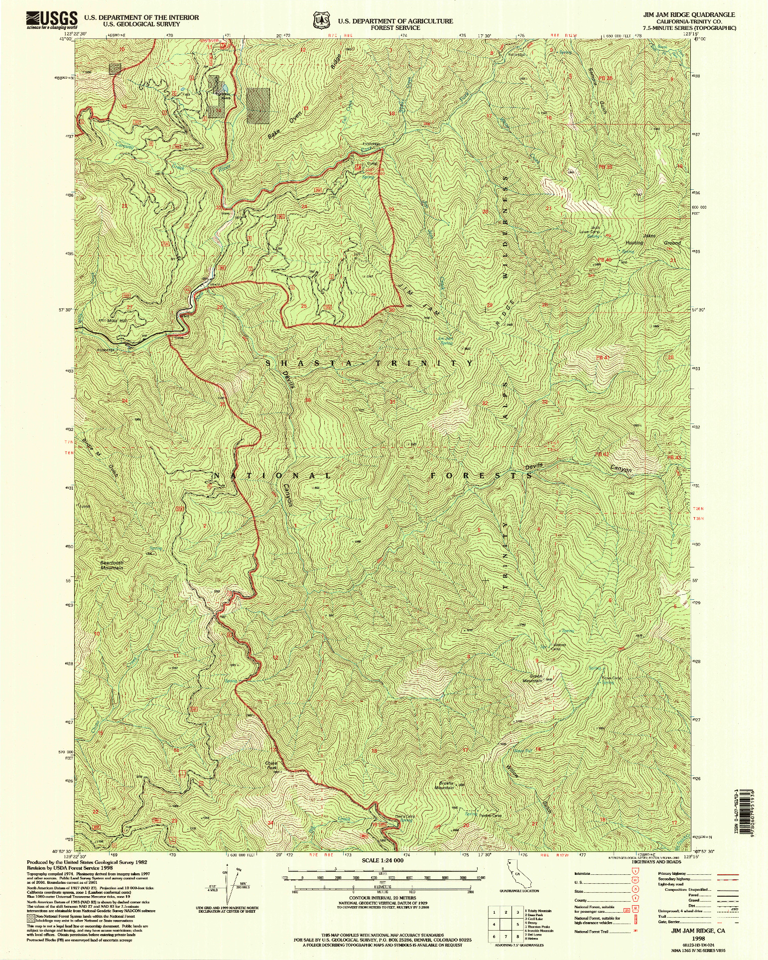 USGS 1:24000-SCALE QUADRANGLE FOR JIM JAM RIDGE, CA 1998