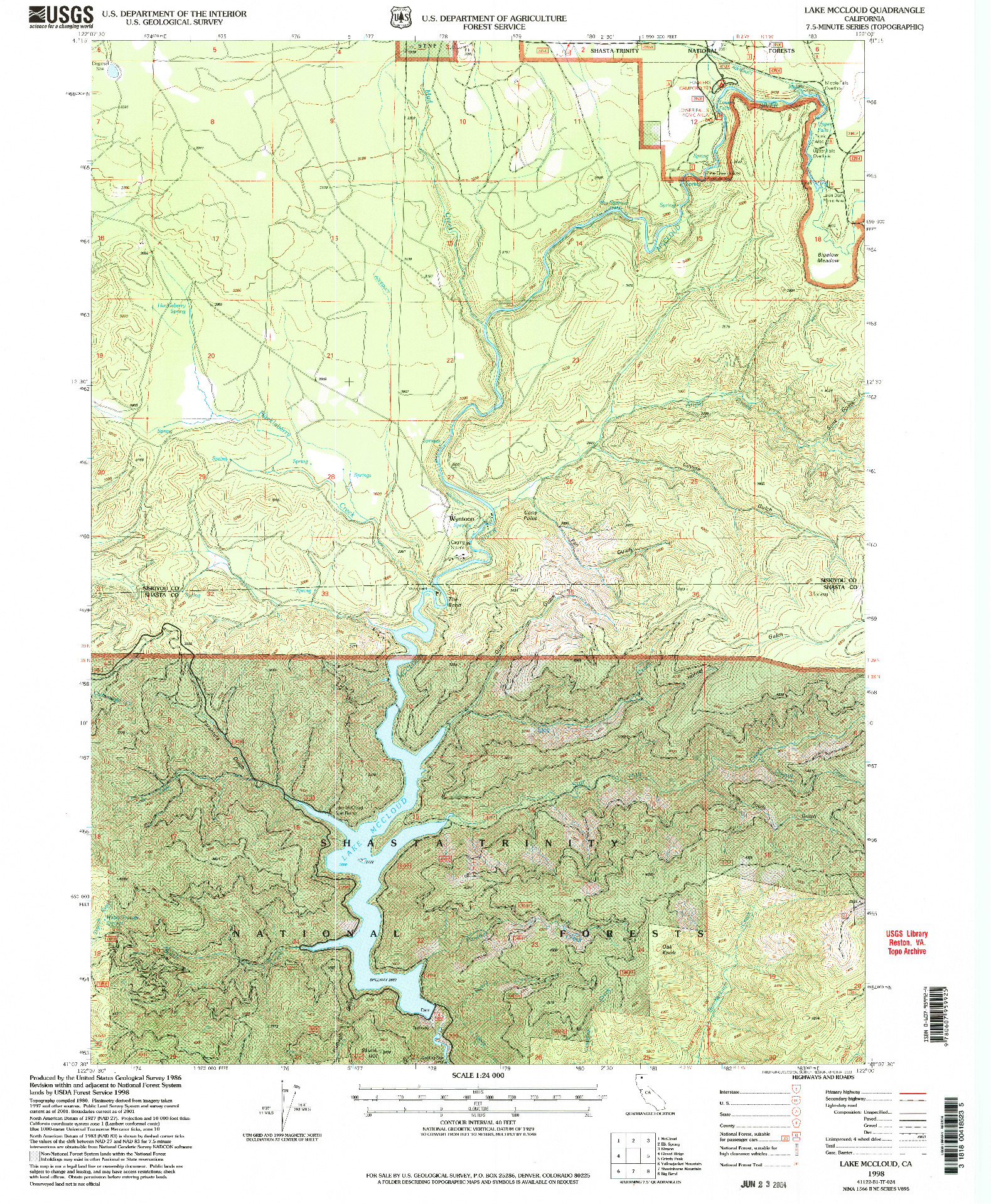 USGS 1:24000-SCALE QUADRANGLE FOR LAKE MCCLOUD, CA 1998