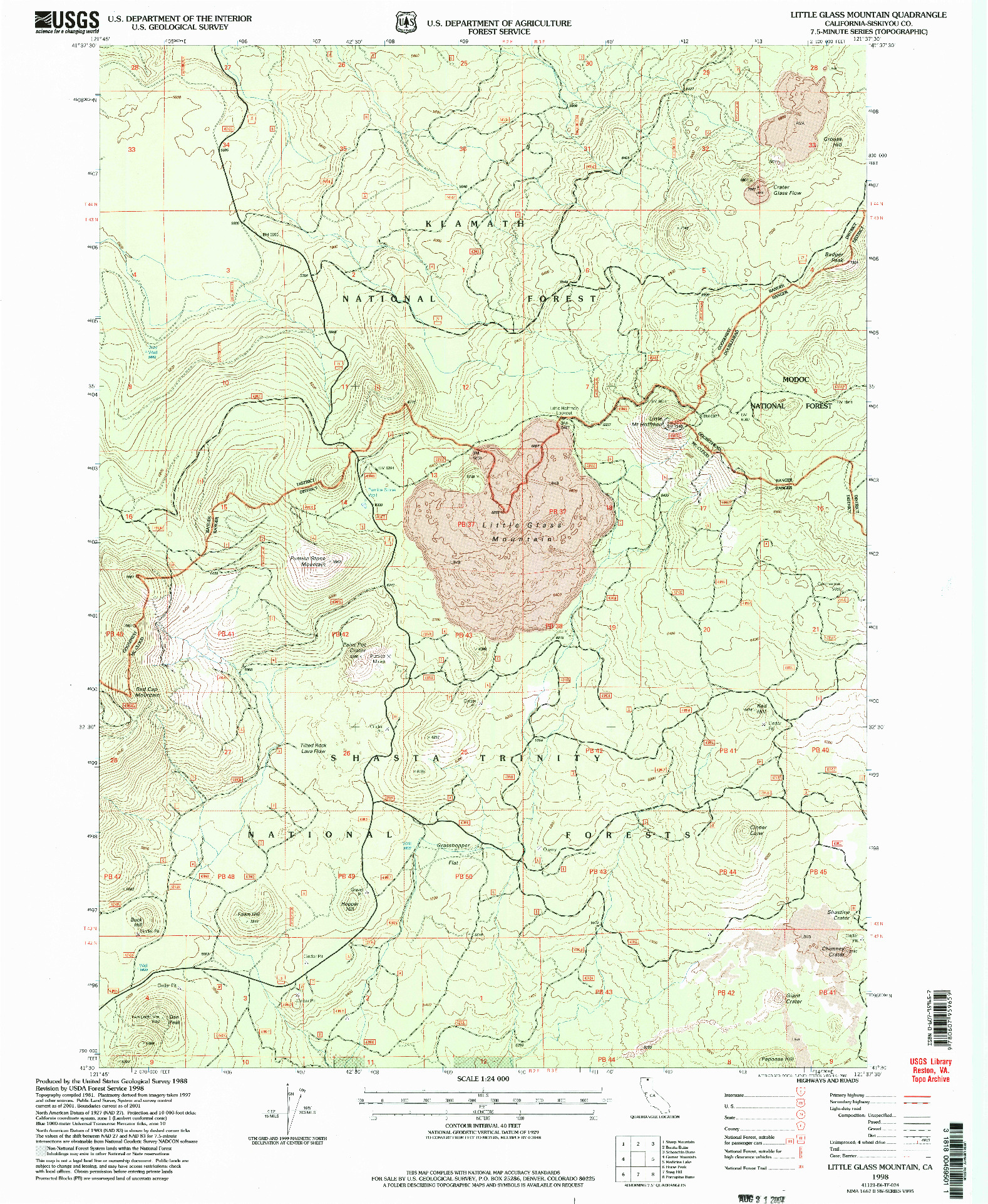 USGS 1:24000-SCALE QUADRANGLE FOR LITTLE GLASS MOUNTAIN, CA 1998