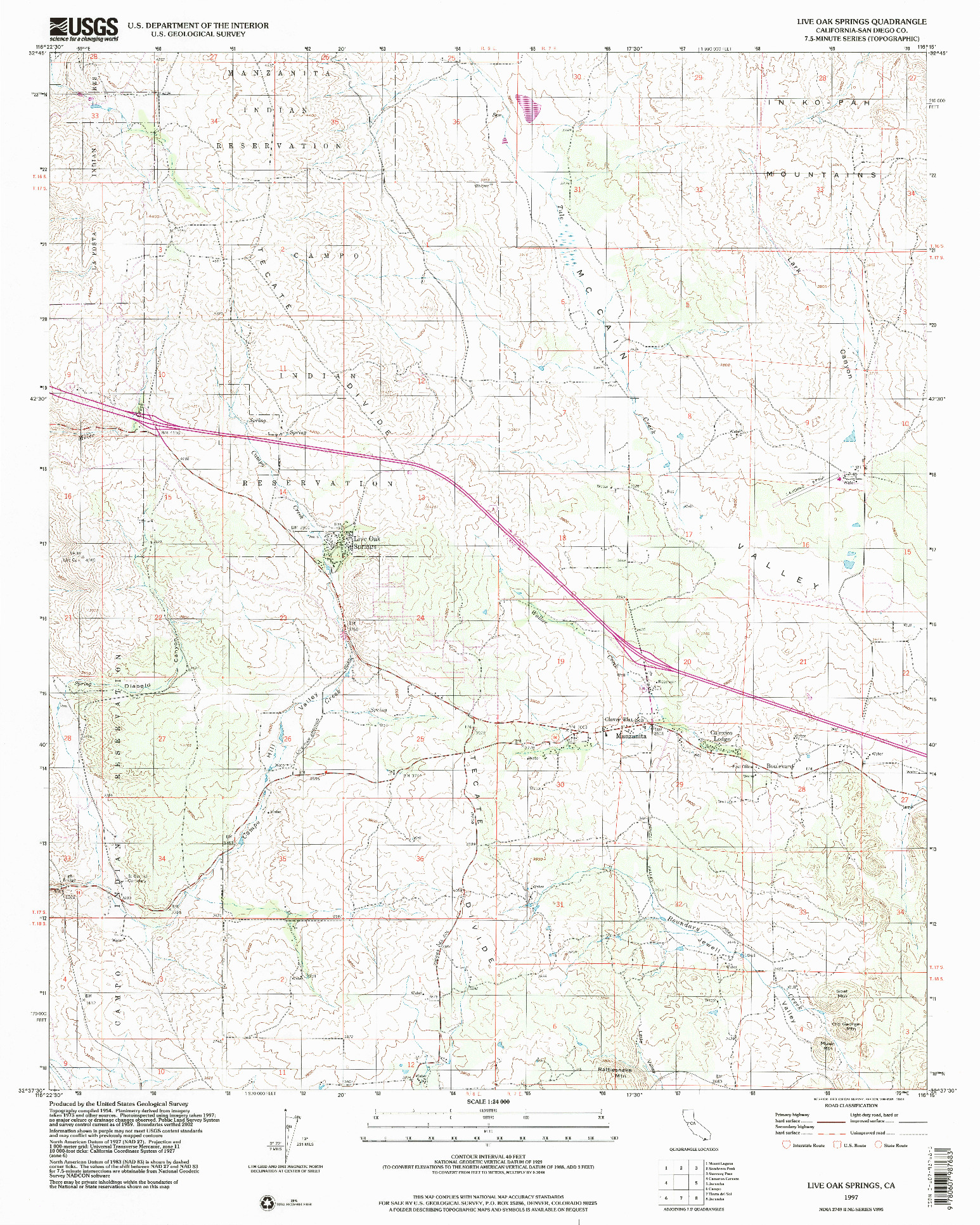 USGS 1:24000-SCALE QUADRANGLE FOR LIVE OAK SPRINGS, CA 1997