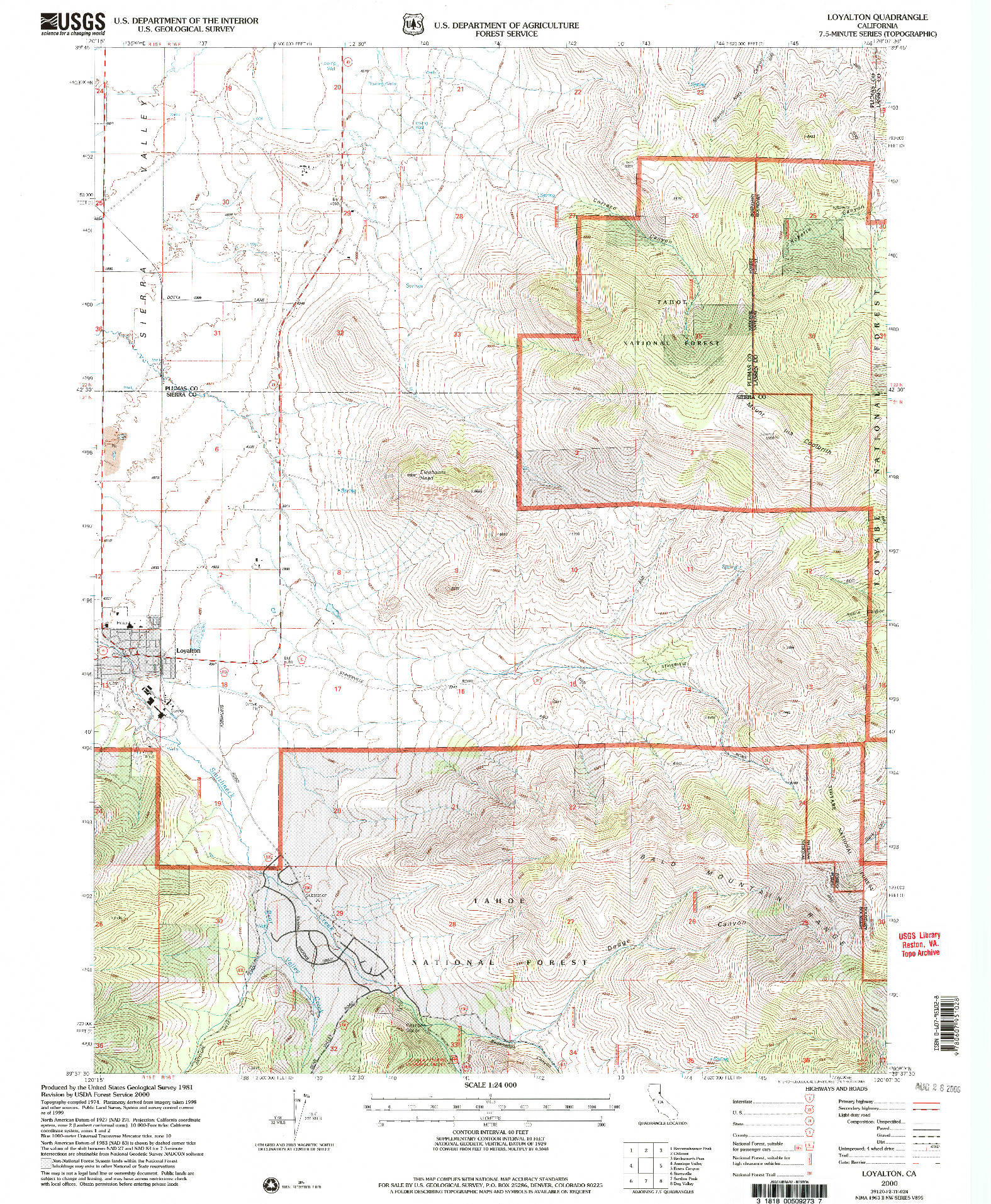 USGS 1:24000-SCALE QUADRANGLE FOR LOYALTON, CA 2000