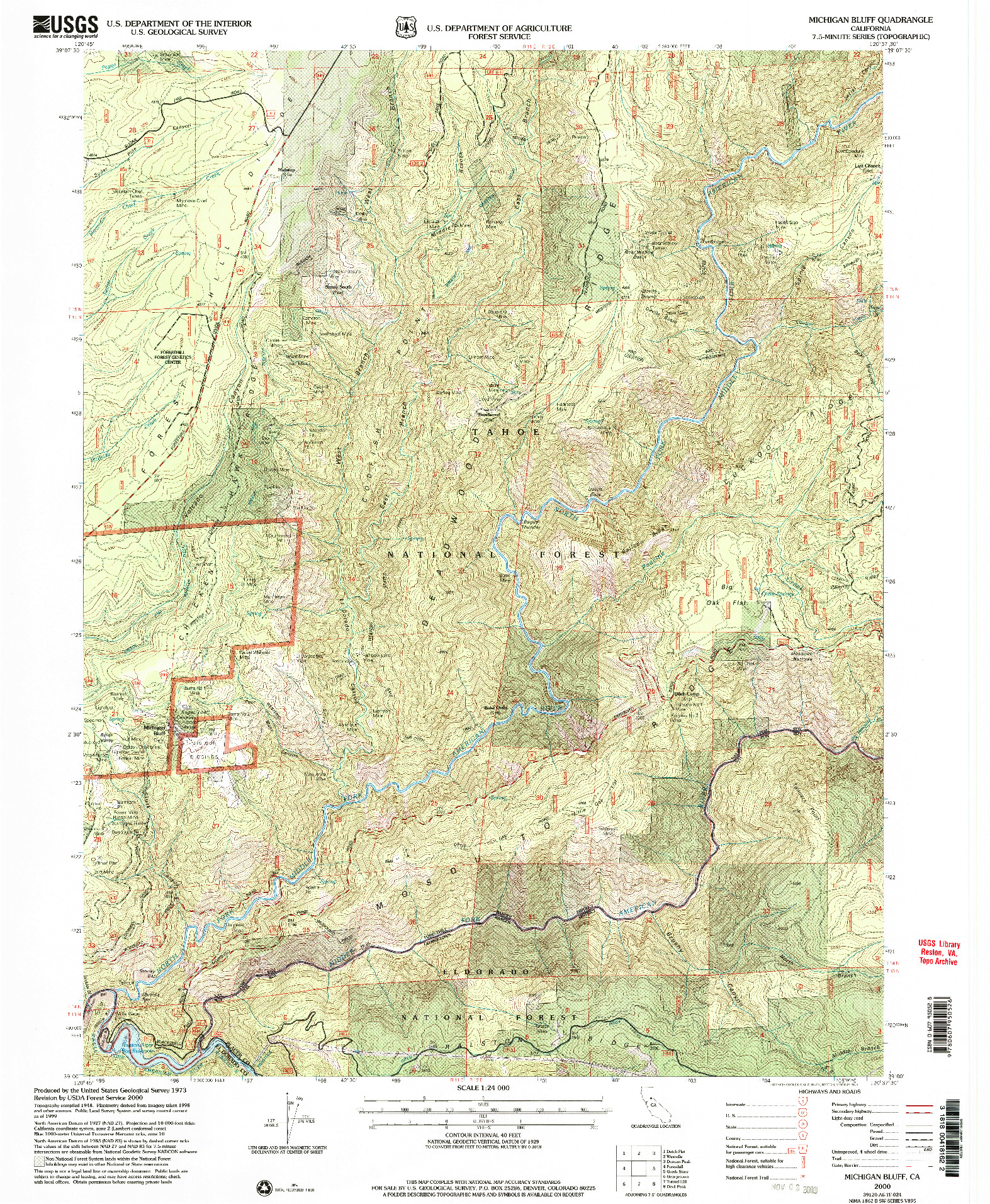 USGS 1:24000-SCALE QUADRANGLE FOR MICHIGAN BLUFF, CA 2000