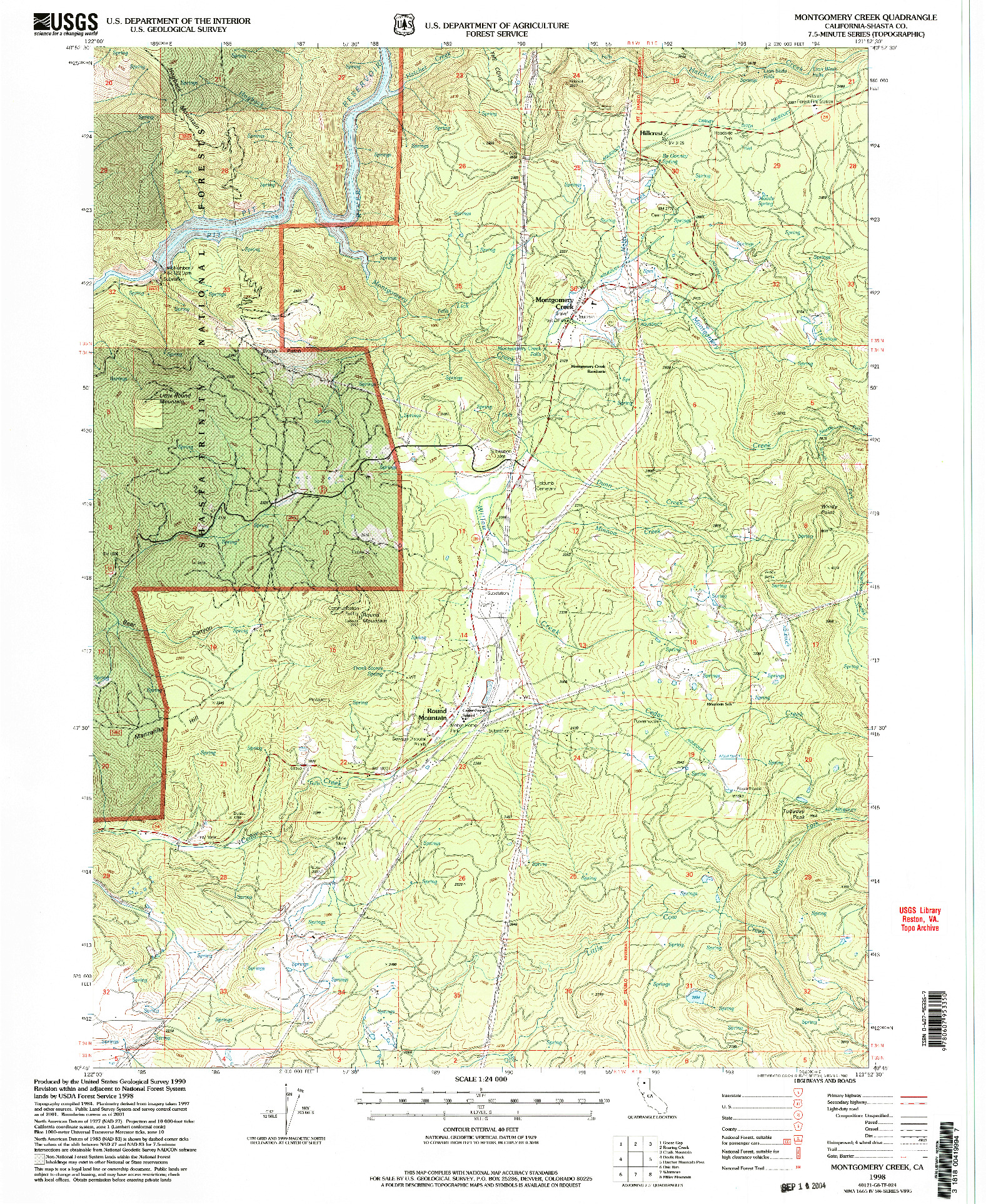 USGS 1:24000-SCALE QUADRANGLE FOR MONTGOMERY CREEK, CA 1998