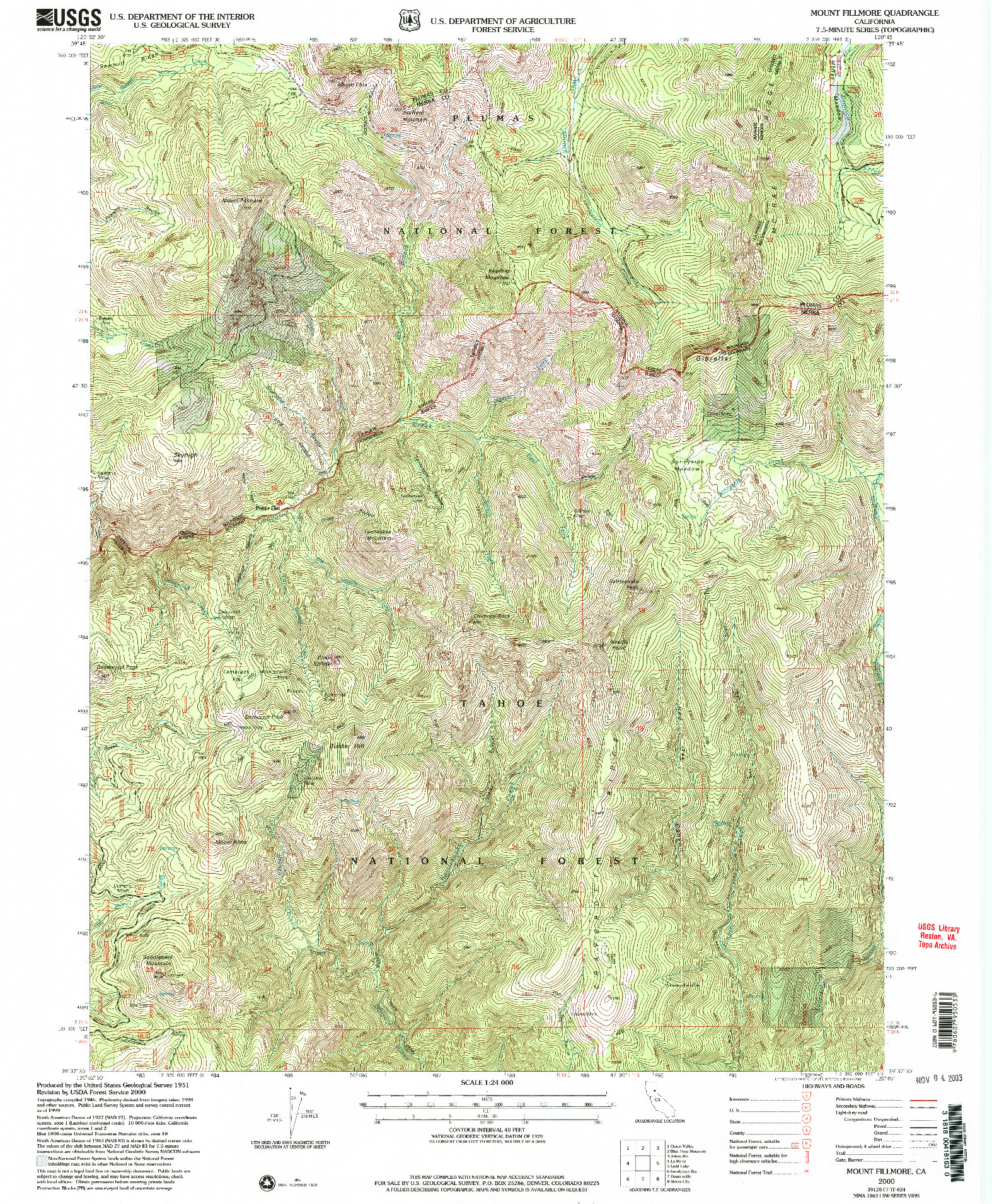 USGS 1:24000-SCALE QUADRANGLE FOR MOUNT FILLMORE, CA 2000