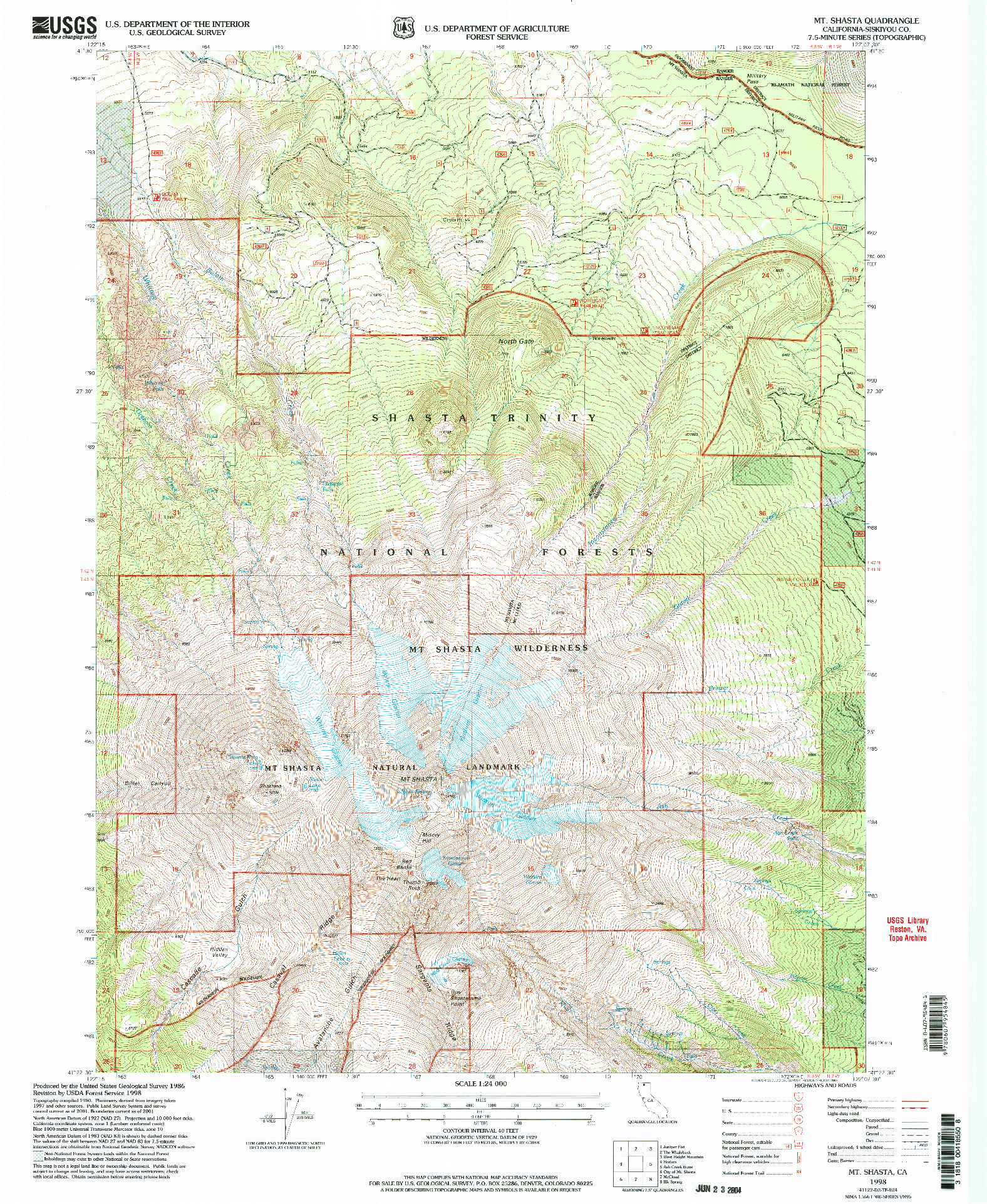 USGS 1:24000-SCALE QUADRANGLE FOR MT. SHASTA, CA 1998