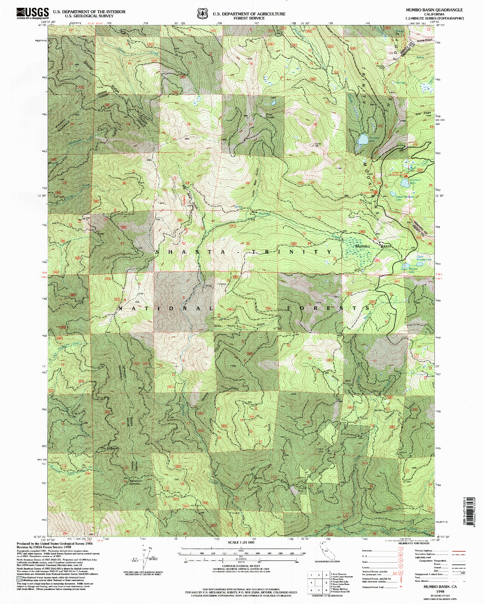 USGS 1:24000-SCALE QUADRANGLE FOR MUMBO BASIN, CA 1998