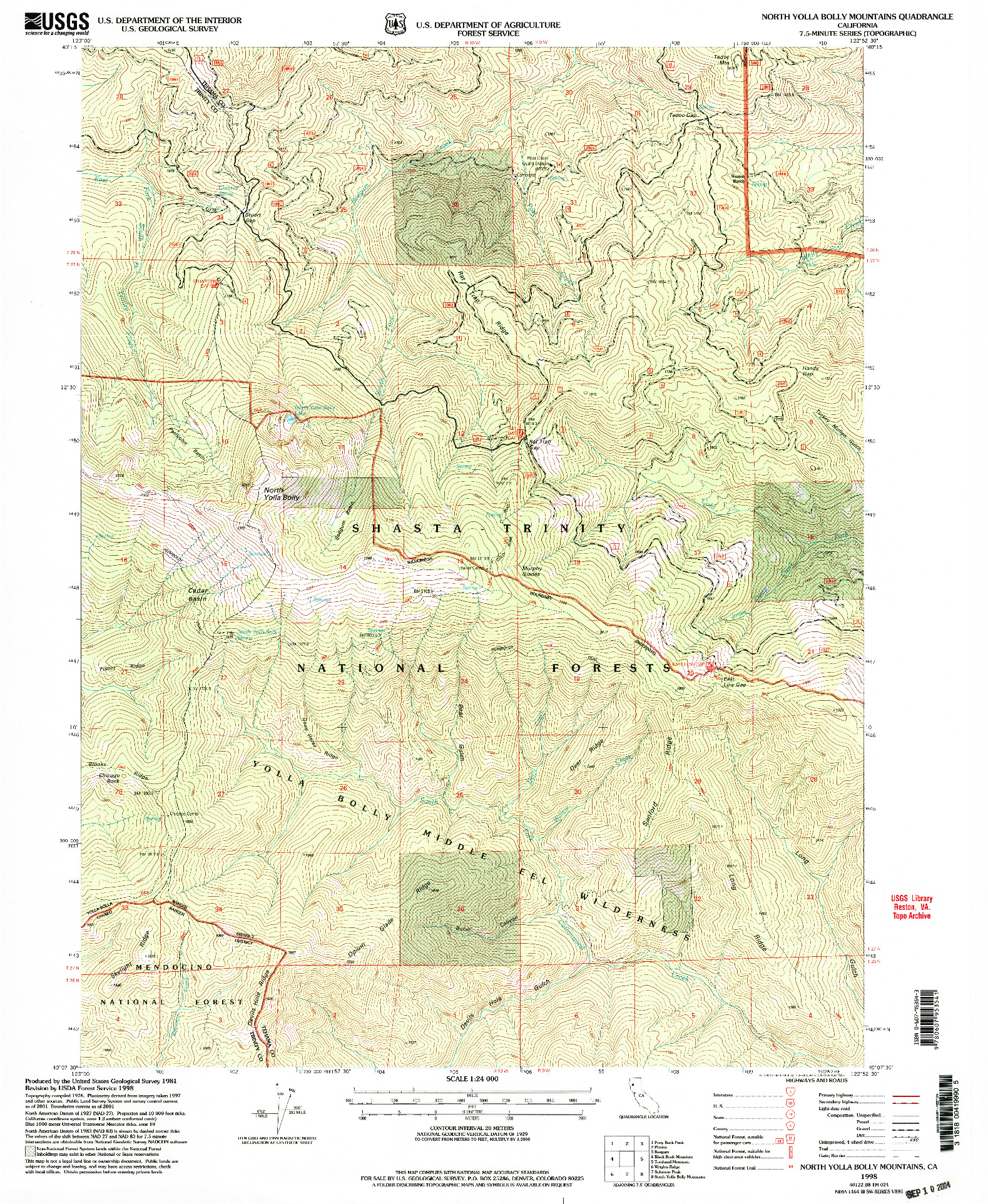 USGS 1:24000-SCALE QUADRANGLE FOR NORTH YOLLA BOLLY MOUNTAINS, CA 1998
