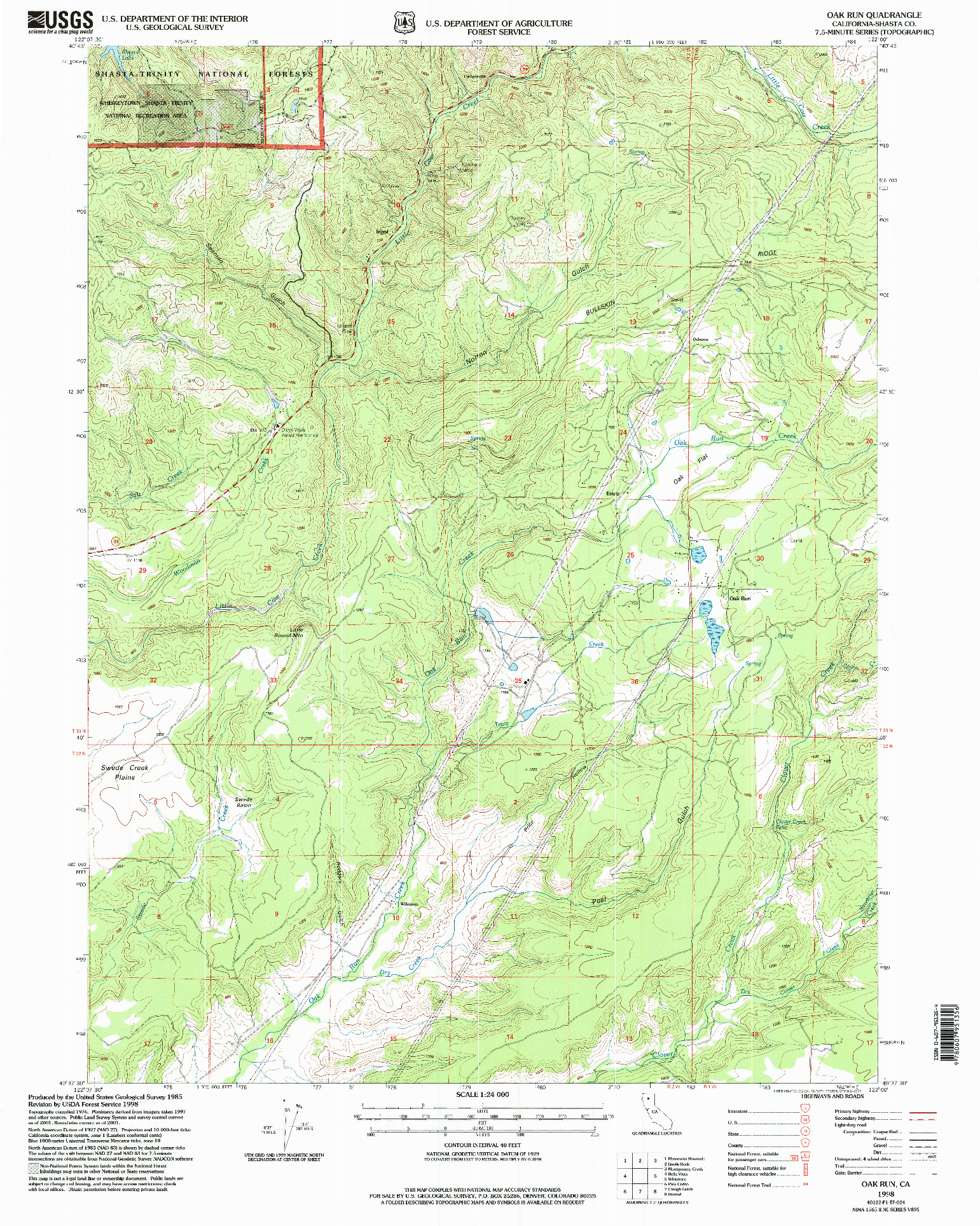 USGS 1:24000-SCALE QUADRANGLE FOR OAK RUN, CA 1998