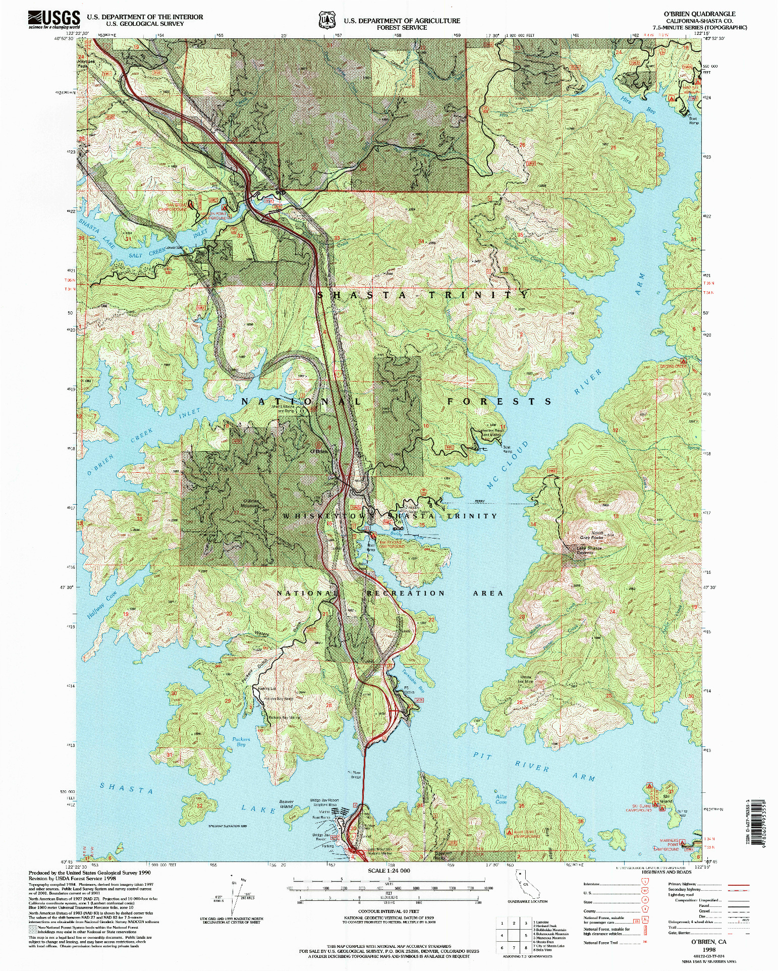 USGS 1:24000-SCALE QUADRANGLE FOR O'BRIEN, CA 1998