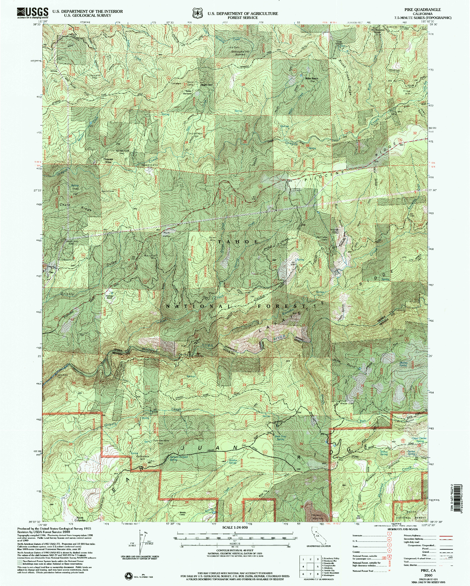 USGS 1:24000-SCALE QUADRANGLE FOR PIKE, CA 2000