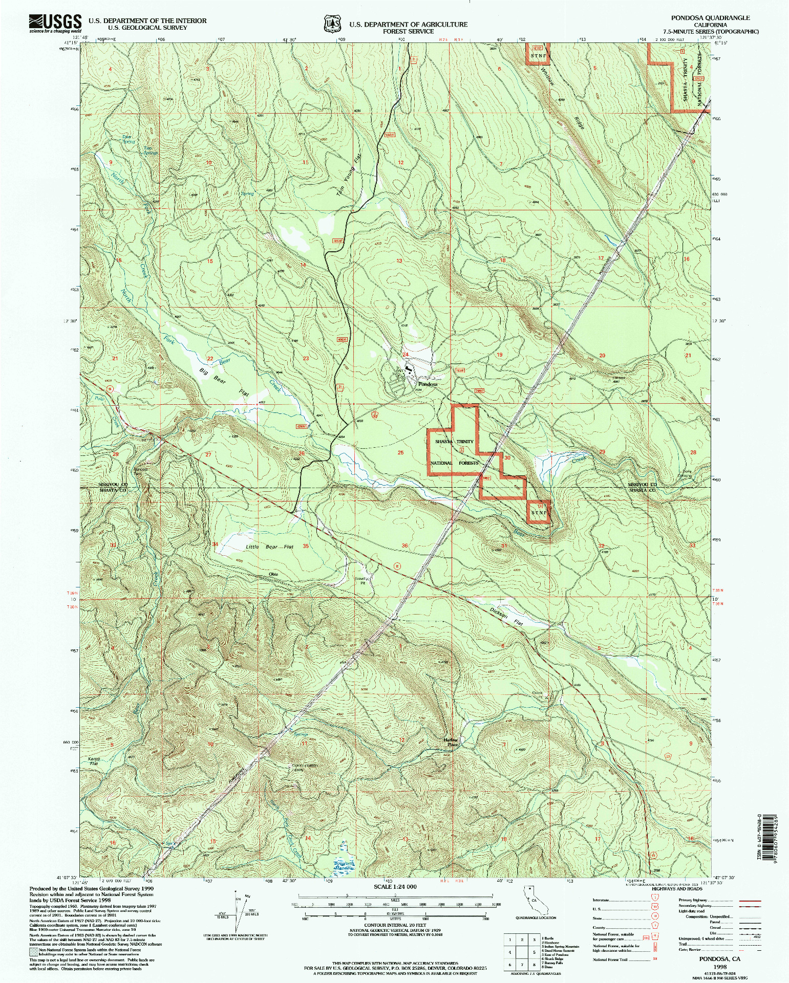 USGS 1:24000-SCALE QUADRANGLE FOR PONDOSA, CA 1998