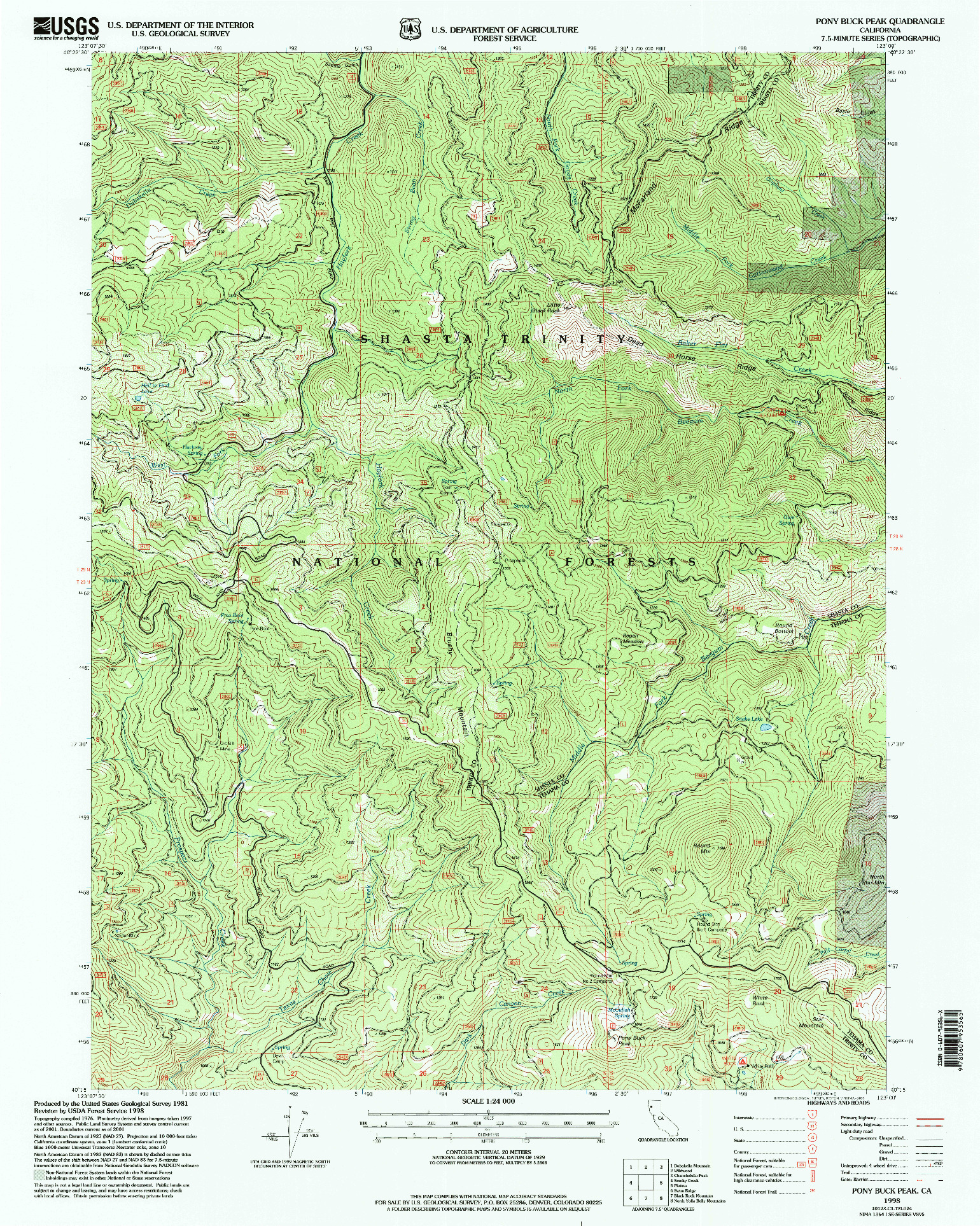 USGS 1:24000-SCALE QUADRANGLE FOR PONY BUCK PEAK, CA 1998